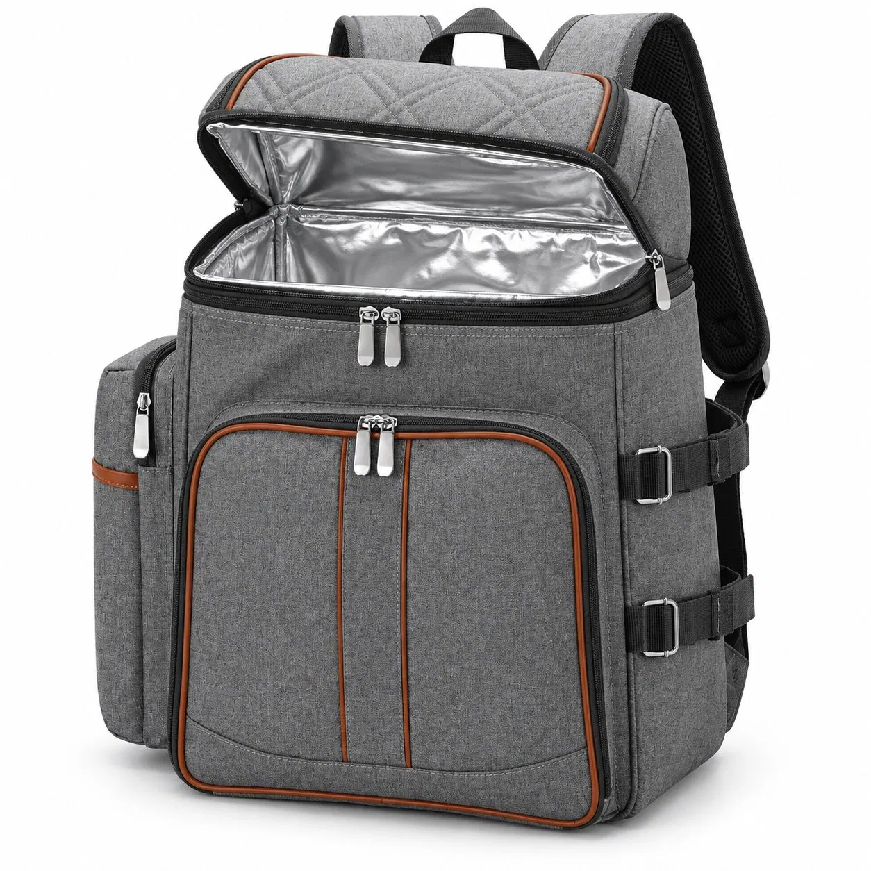 Oxford Insulated Picnic Cooler Backpack with Double Deck Design and Wine Pouch