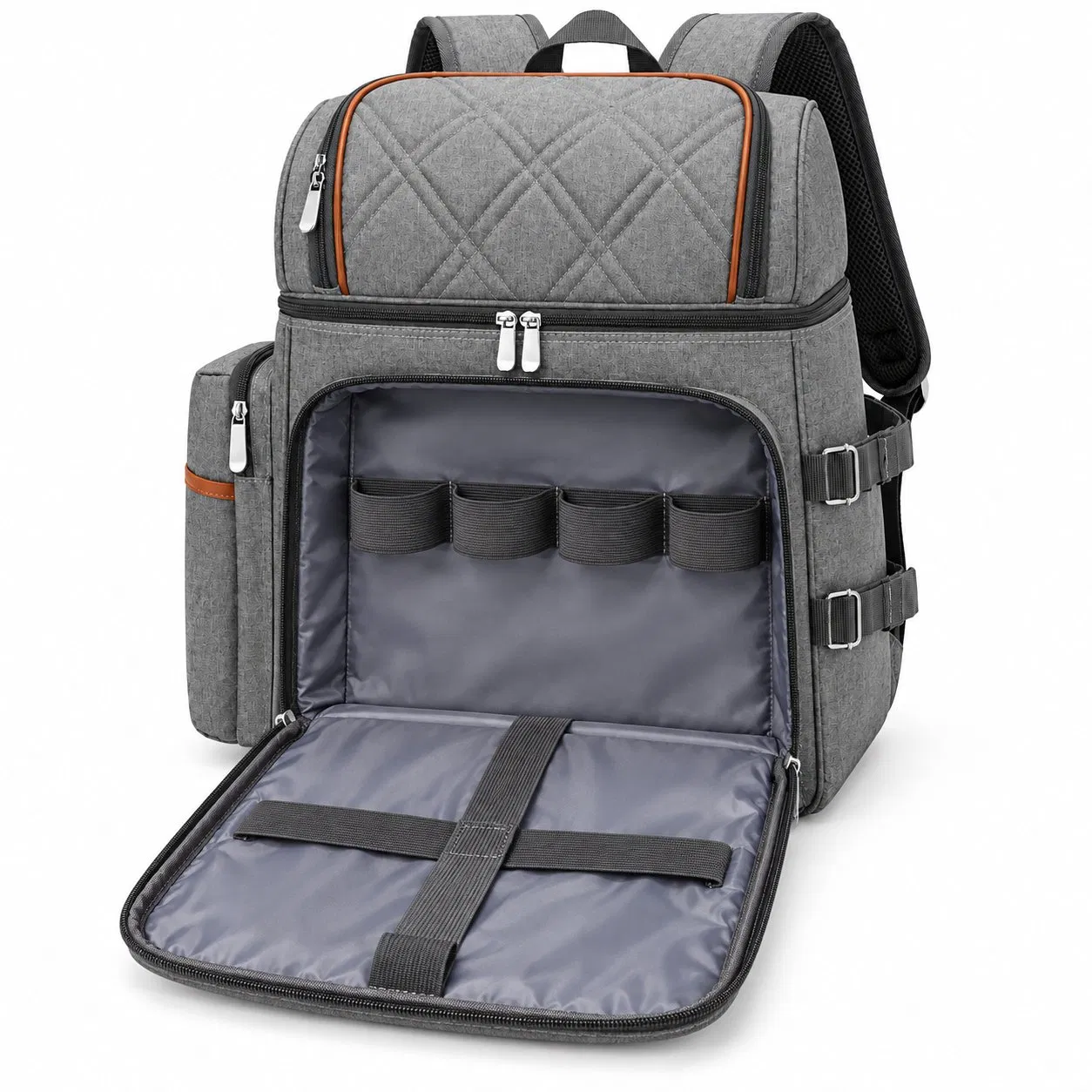 Oxford Insulated Picnic Cooler Backpack with Double Deck Design and Wine Pouch