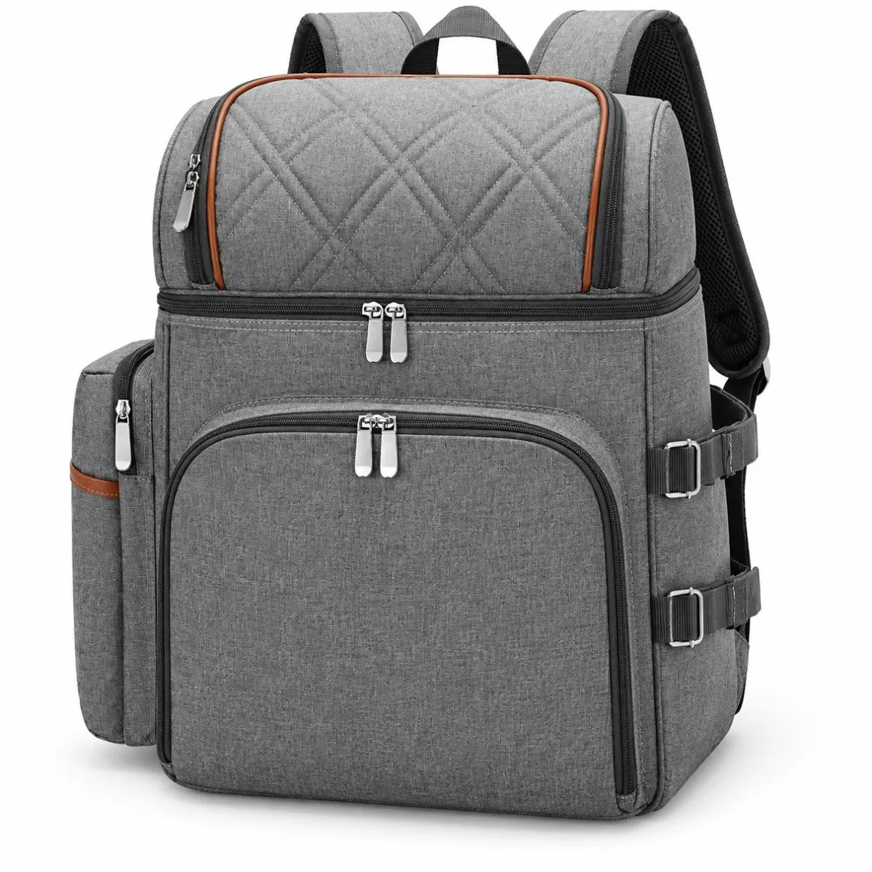 Oxford Insulated Picnic Cooler Backpack with Double Deck Design and Wine Pouch