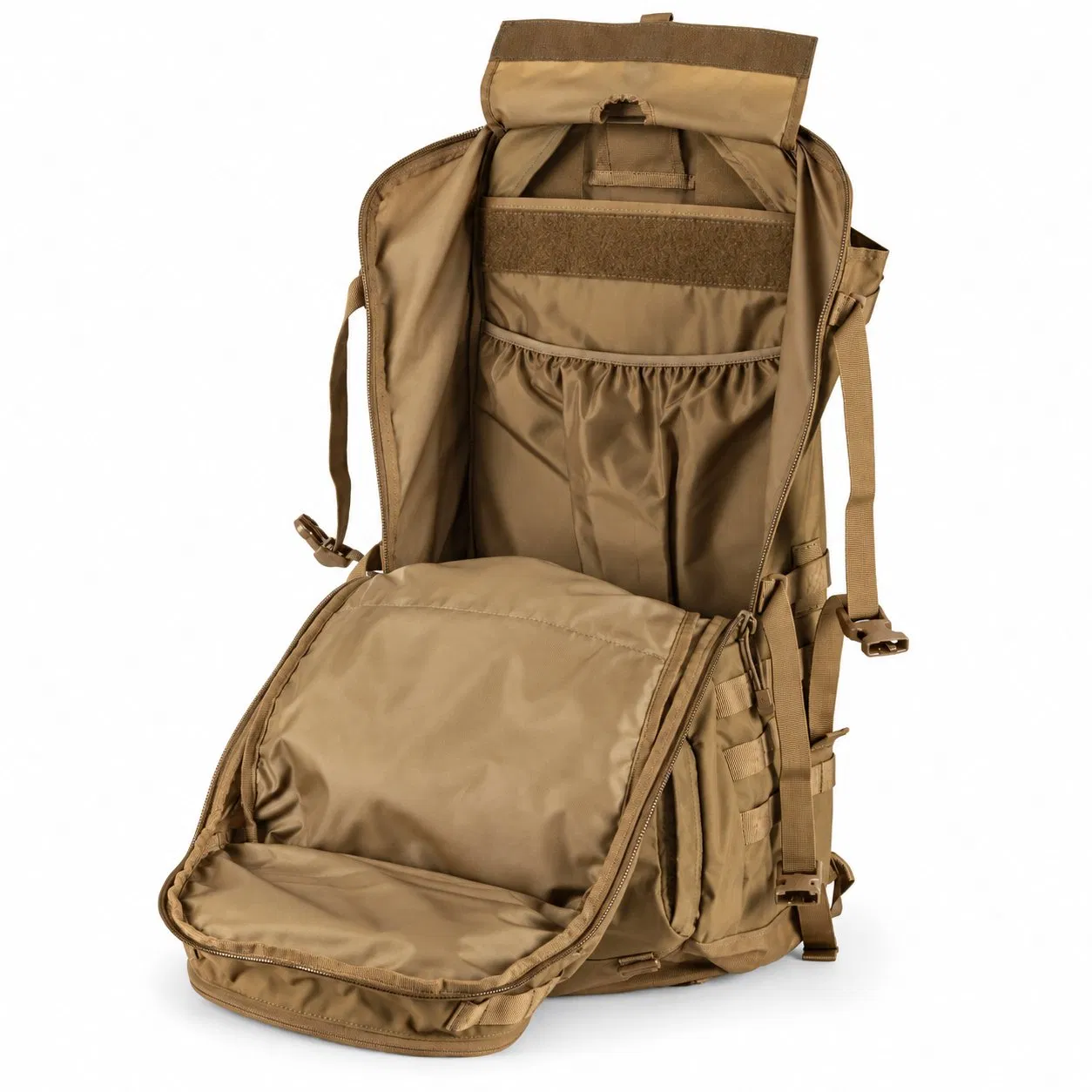 Nylon Tactical Hiking Backpack with Molle Waist Belt Removable Side Pouches and Frame