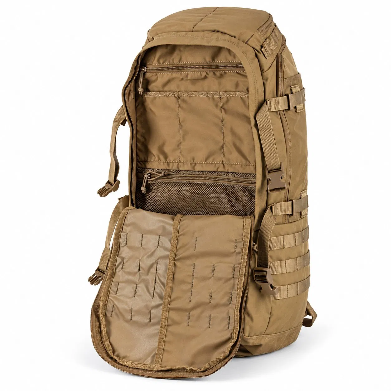 Nylon Tactical Hiking Backpack with Molle Waist Belt Removable Side Pouches and Frame