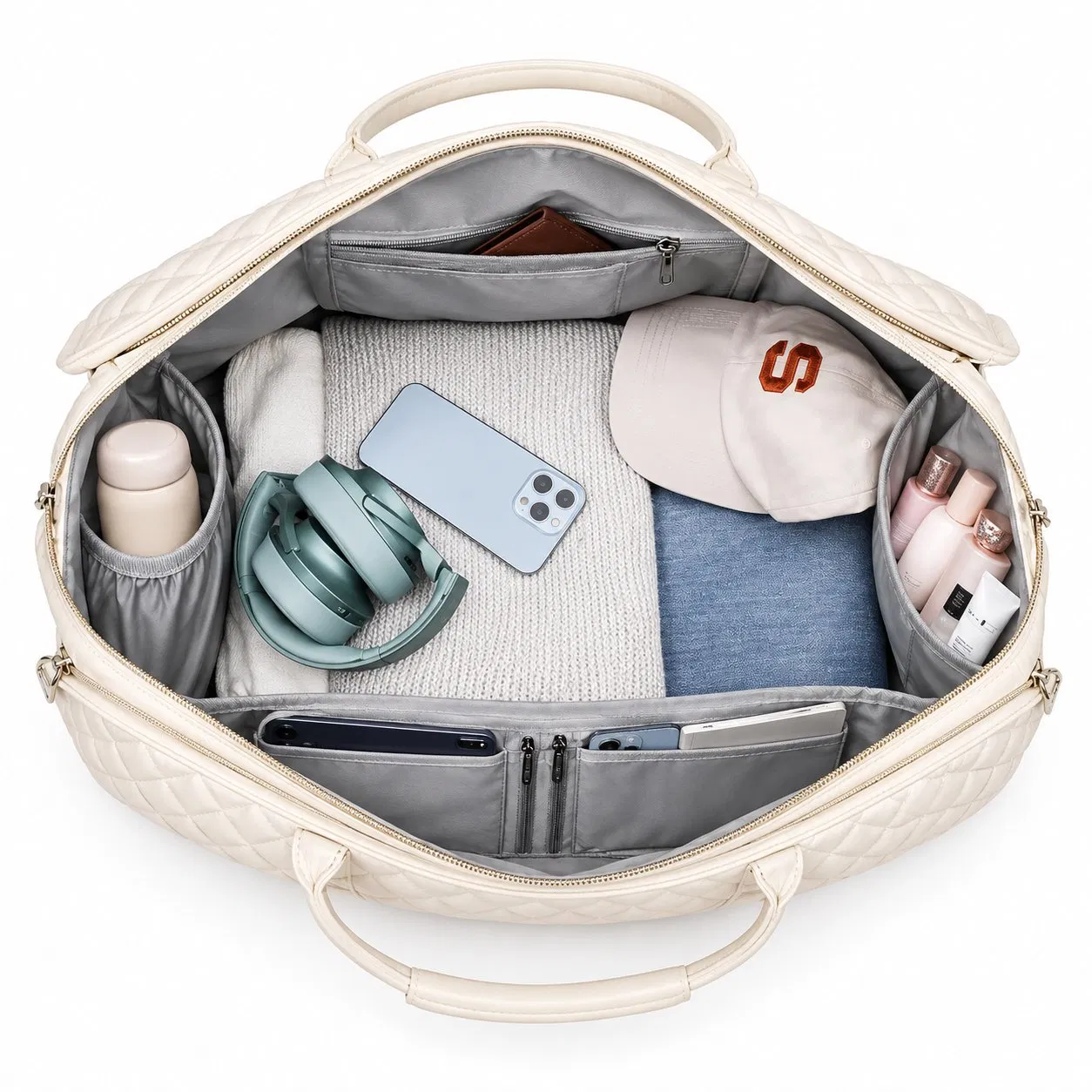 Foldable Travel Weekender Duffel Bag with Zipper and Custom Logo for Overnight Trips
