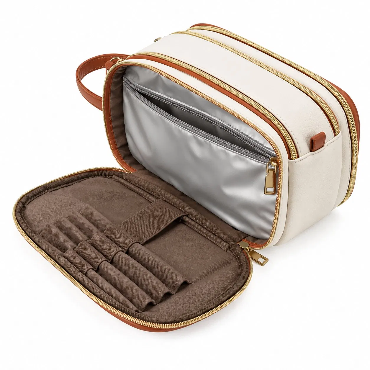PU Travel Toiletry Makeup Organizer Bag with Soft Handle and Custom Logo