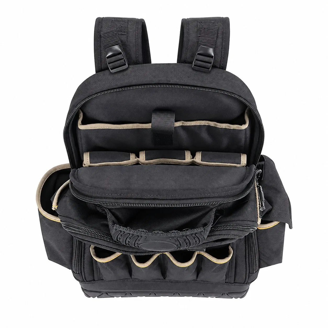 Molded Base Electrician Tool Backpack with Multiple Compartments and Custom Logo