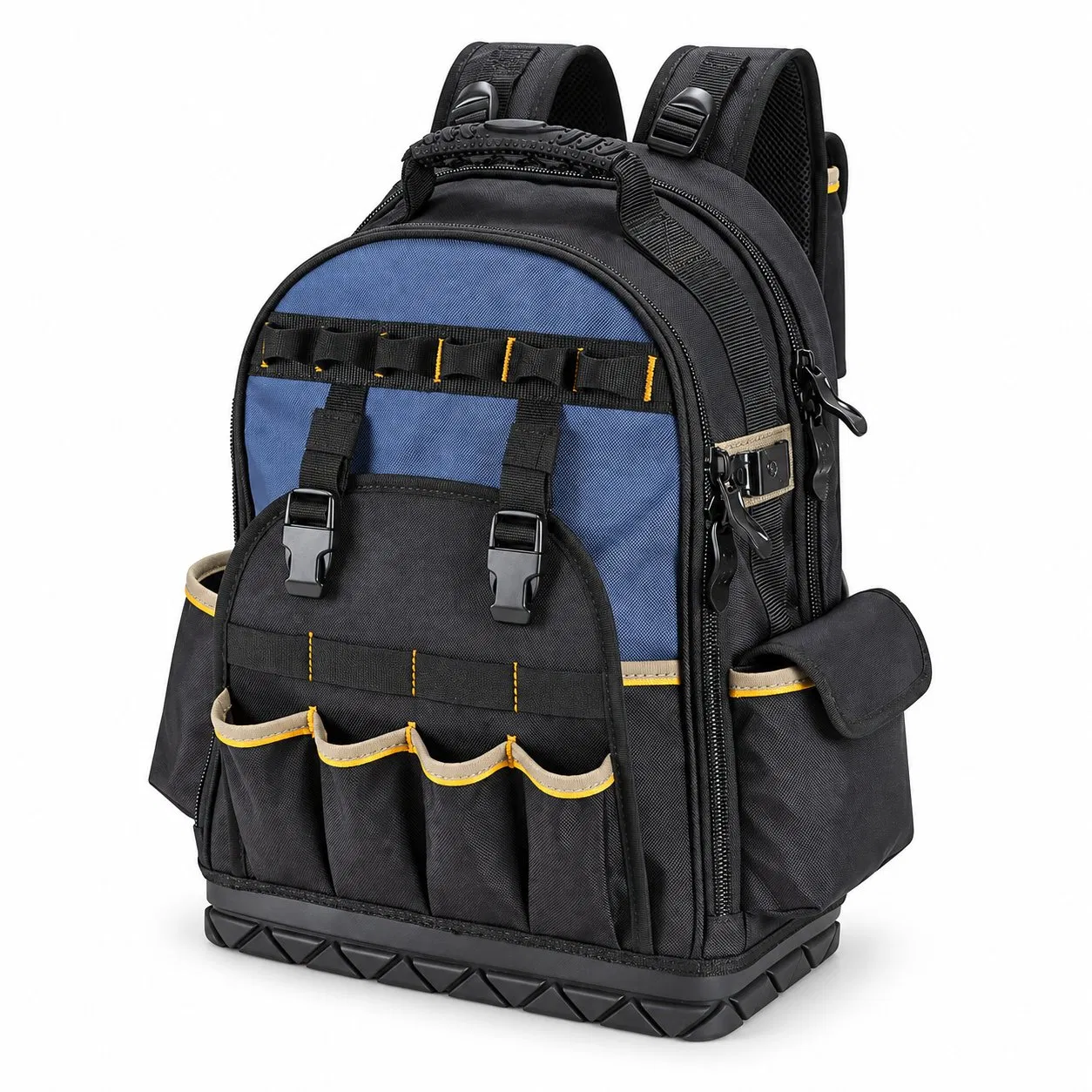 Molded Base Electrician Tool Backpack with Multiple Compartments and Custom Logo