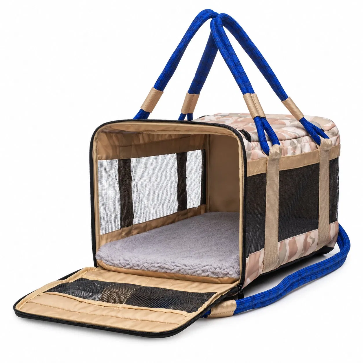 Custom Portable Folding Pet Travel Carrier with Waterproof Bottom and Removable Bed