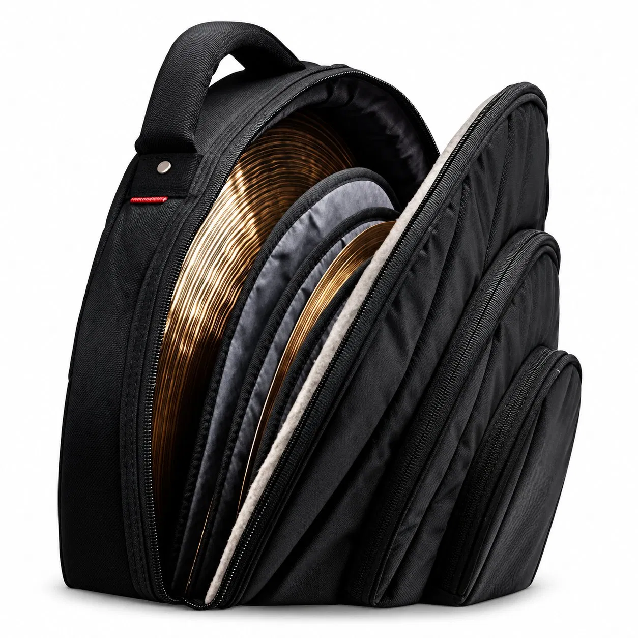 Custom Polyester Cymbal Carry Bag with Five Padded Sections and Zipper Closure