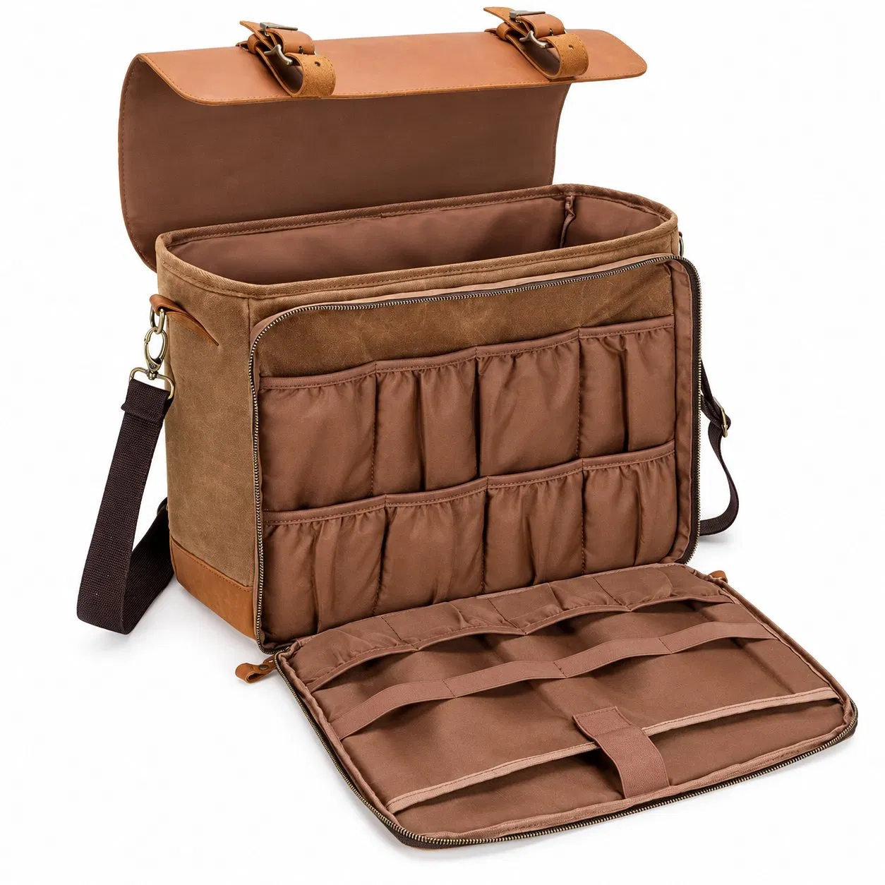 Custom Vintage Bartender Tool Travel Bag with Removable Dividers and Shoulder Strap