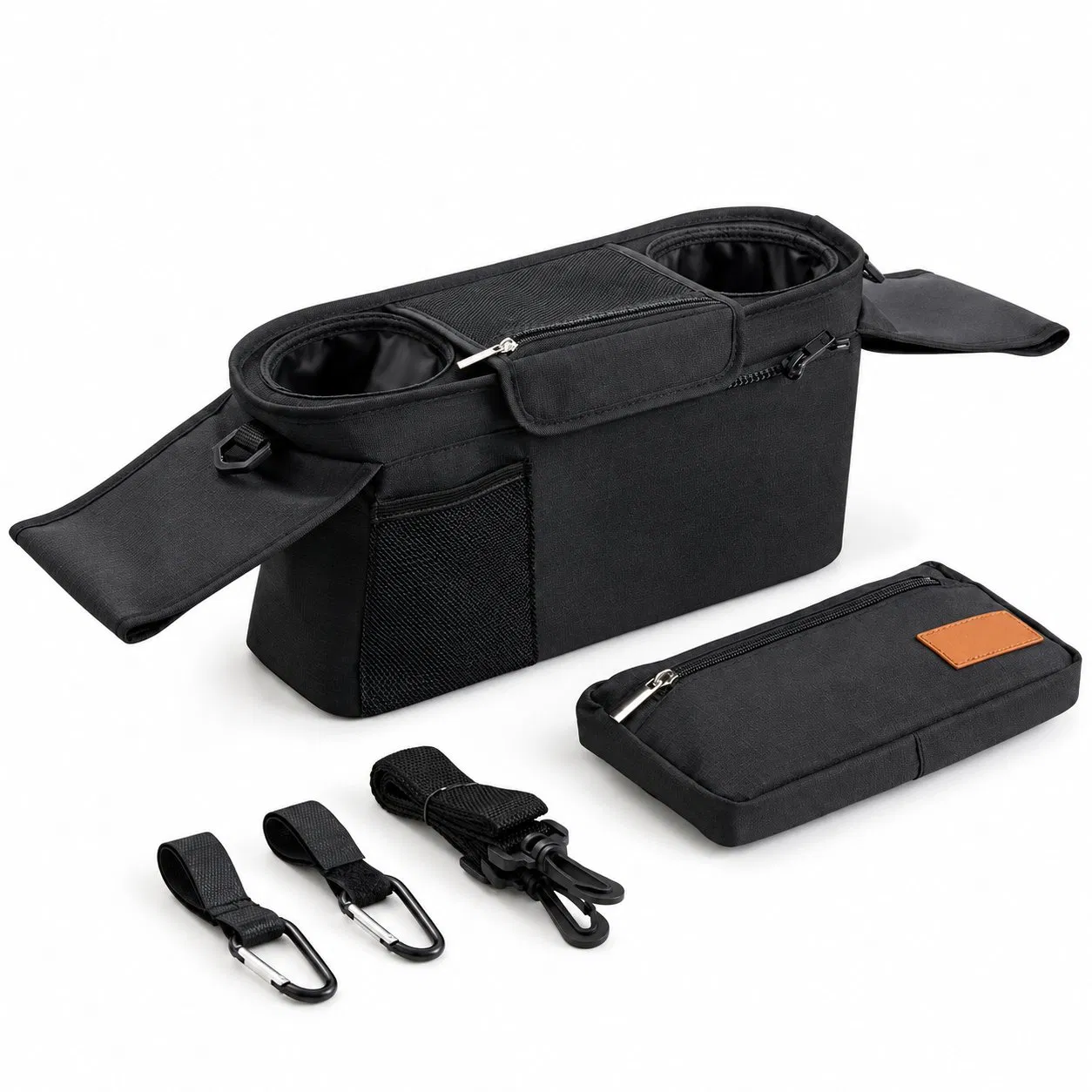 Custom Polyester Baby Stroller Organizer Caddy Bag with Cup Holder
