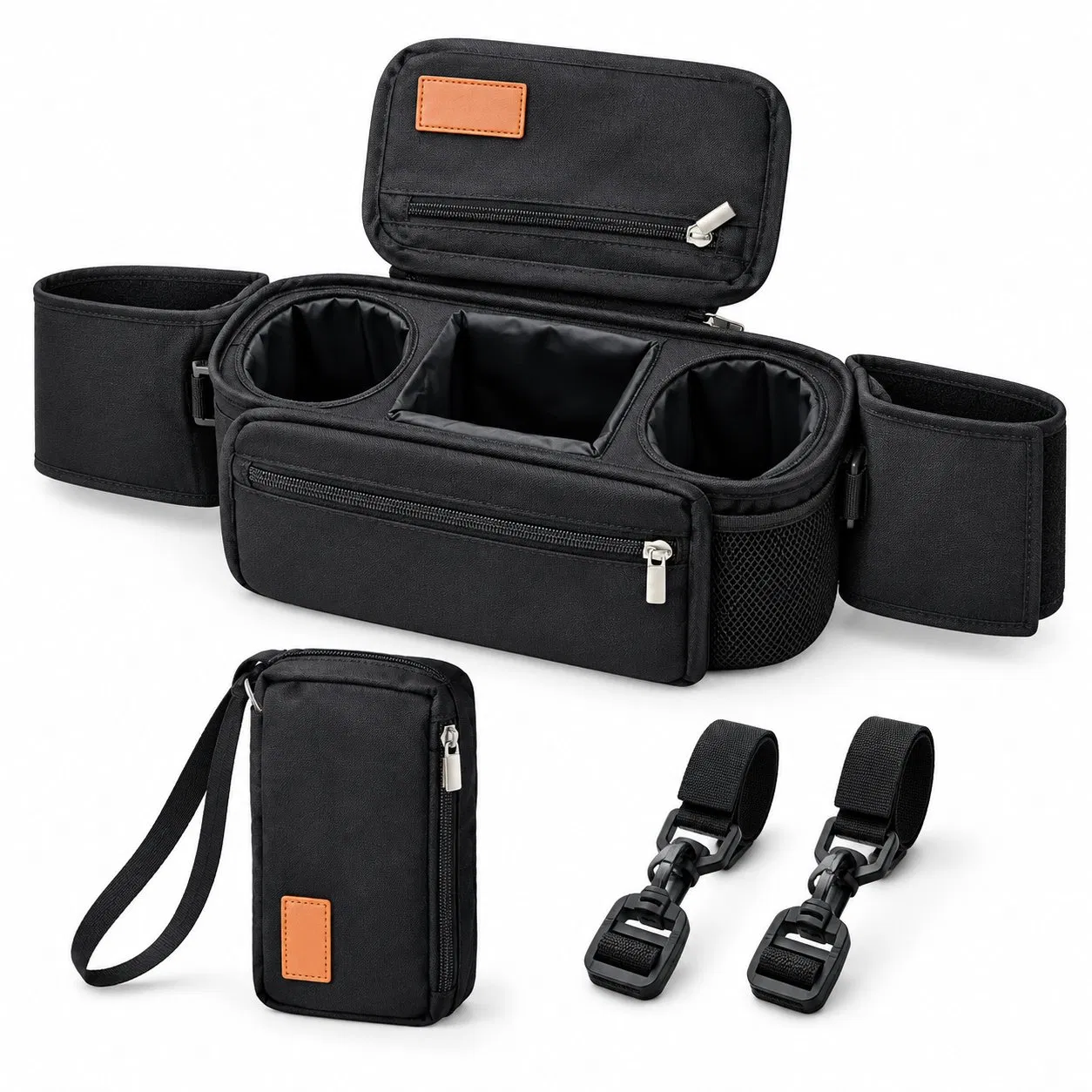 Custom Polyester Baby Stroller Organizer Caddy Bag with Cup Holder