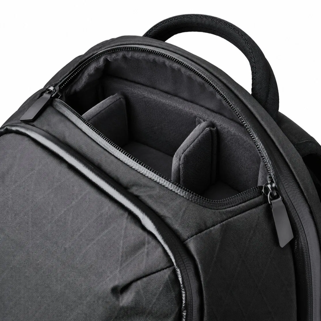 Black Polyester Laptop Backpack with Orange Interior Organizer for Travel