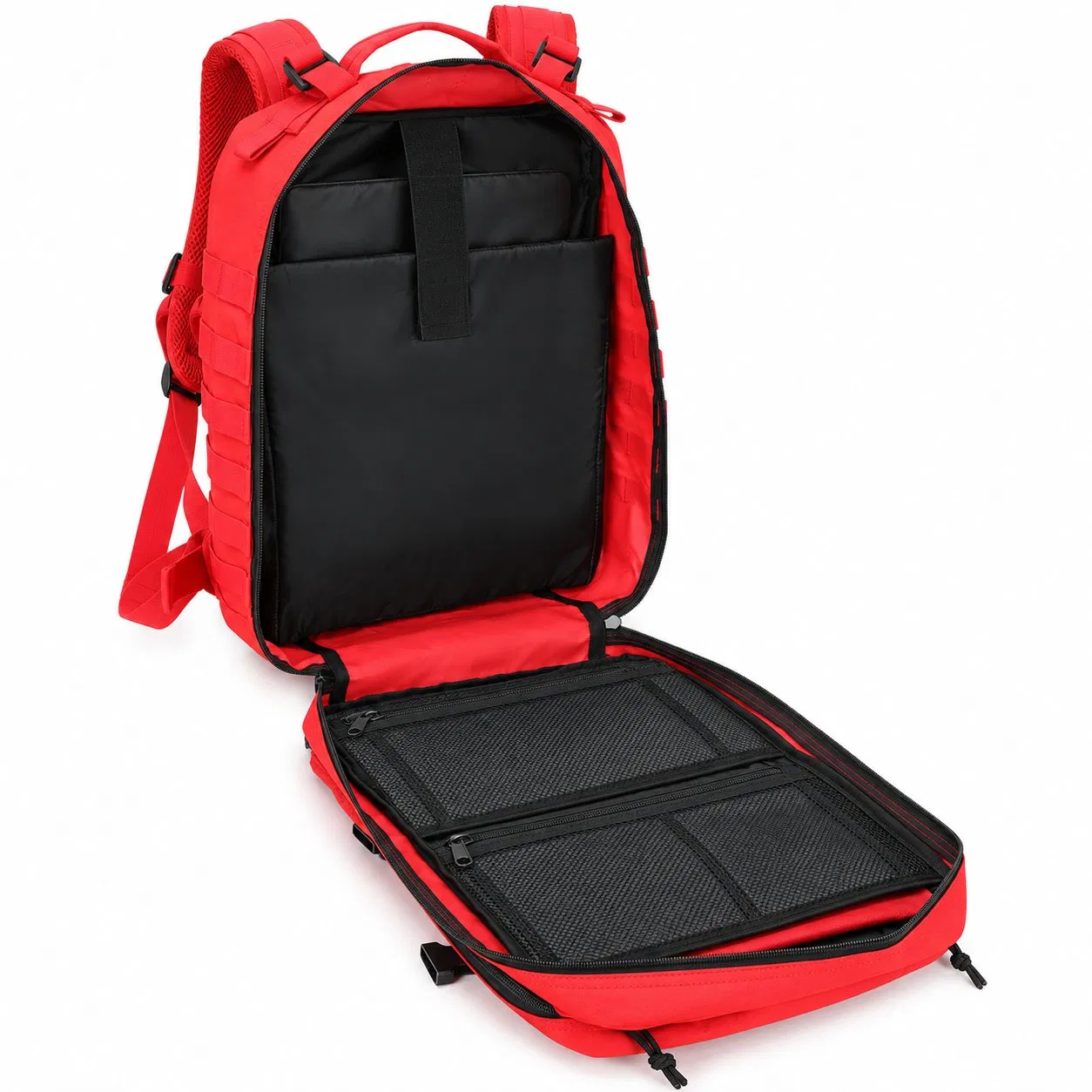 Red Polyester Tactical Backpack for Outdoor Hiking and Travel
