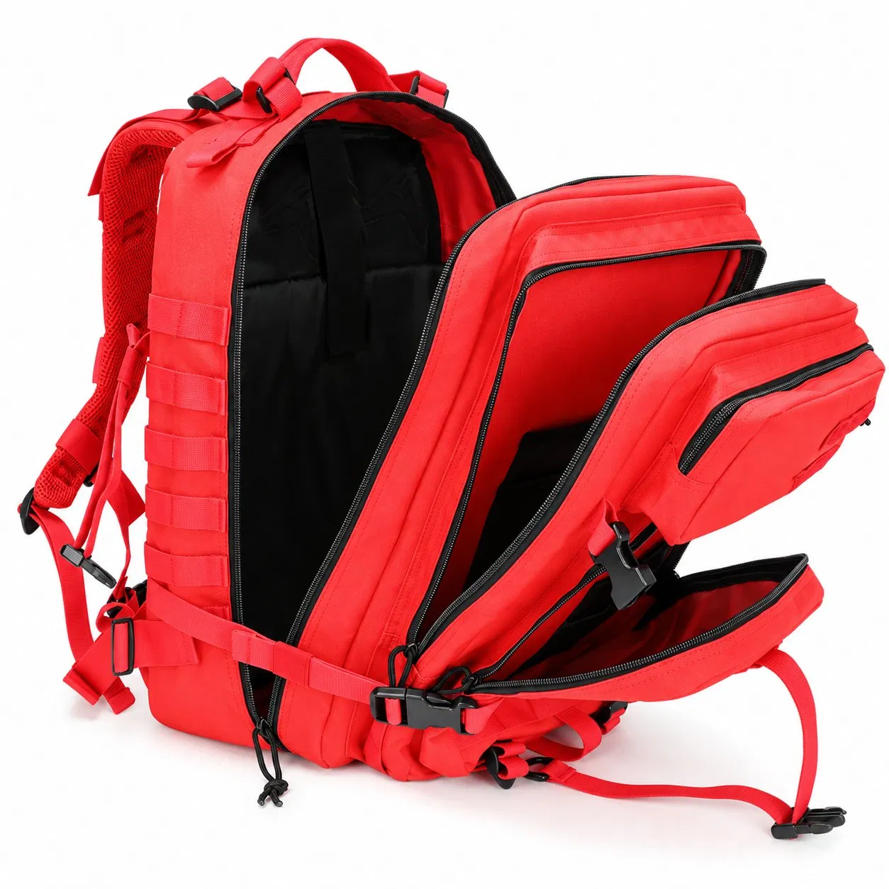 Red Polyester Tactical Backpack for Outdoor Hiking and Travel