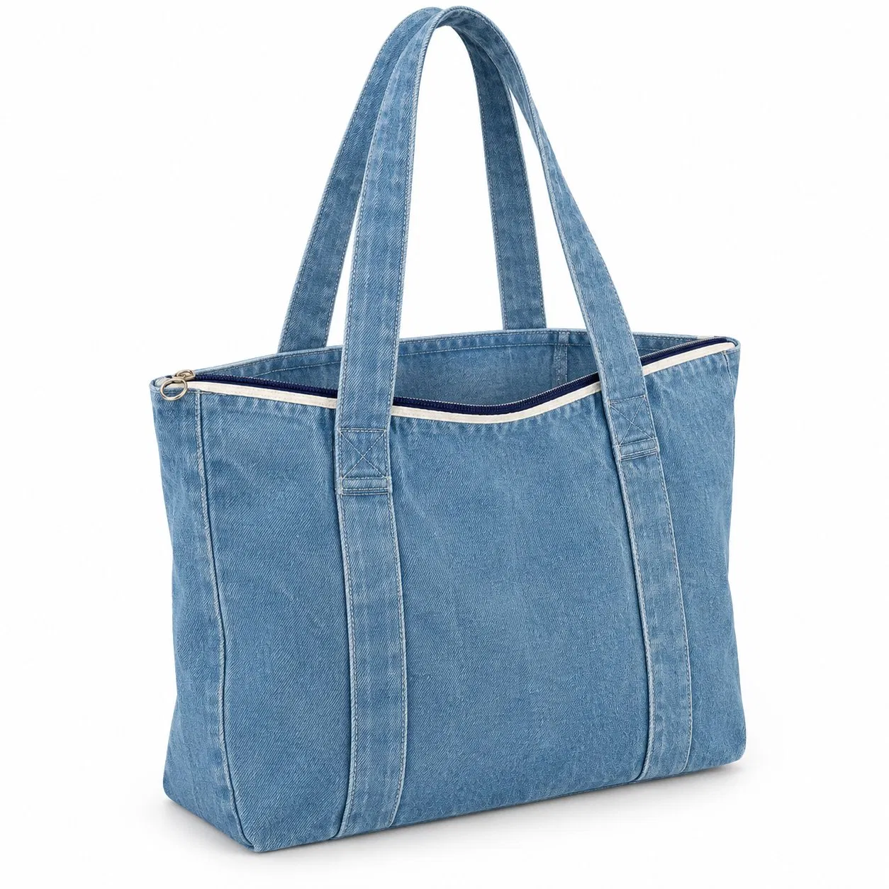 Custom Logo Vintage Denim Style Canvas Shoulder Tote Bag