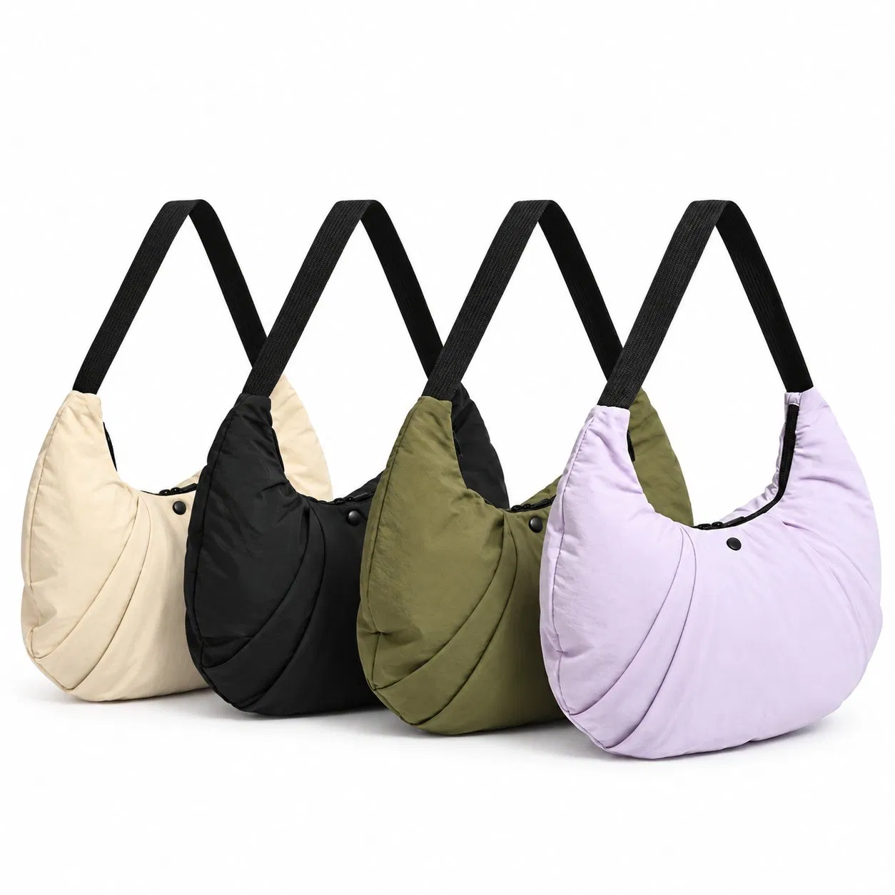Custom Logo Pleated Crescent Nylon Shoulder Hobo Bag