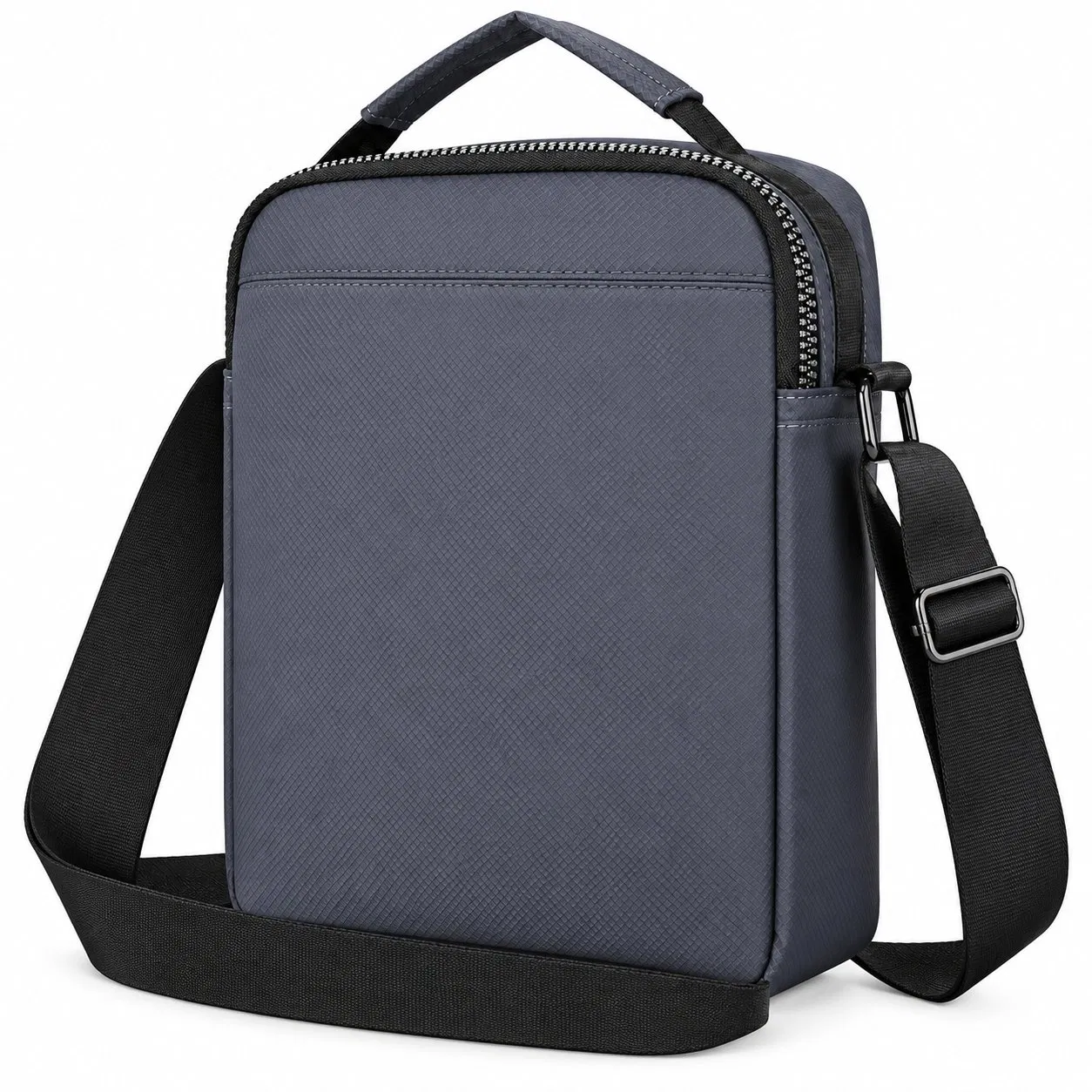 Charcoal Nylon Messenger Crossbody Bag with Front Zipper Pockets