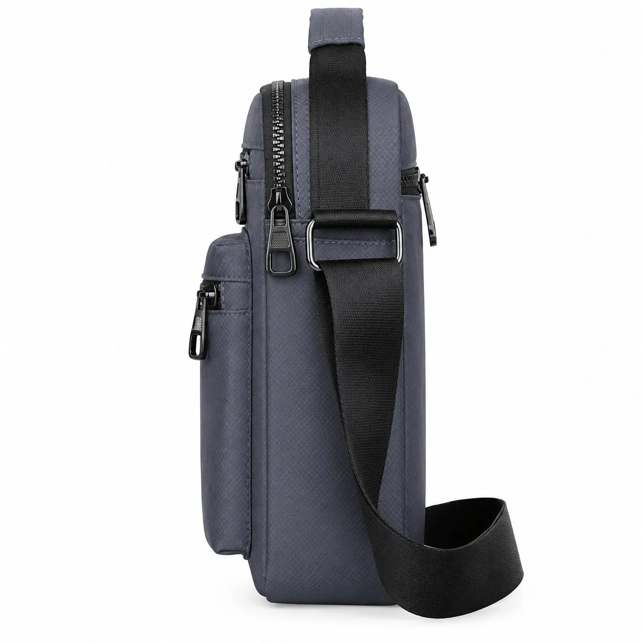 Charcoal Nylon Messenger Crossbody Bag with Front Zipper Pockets