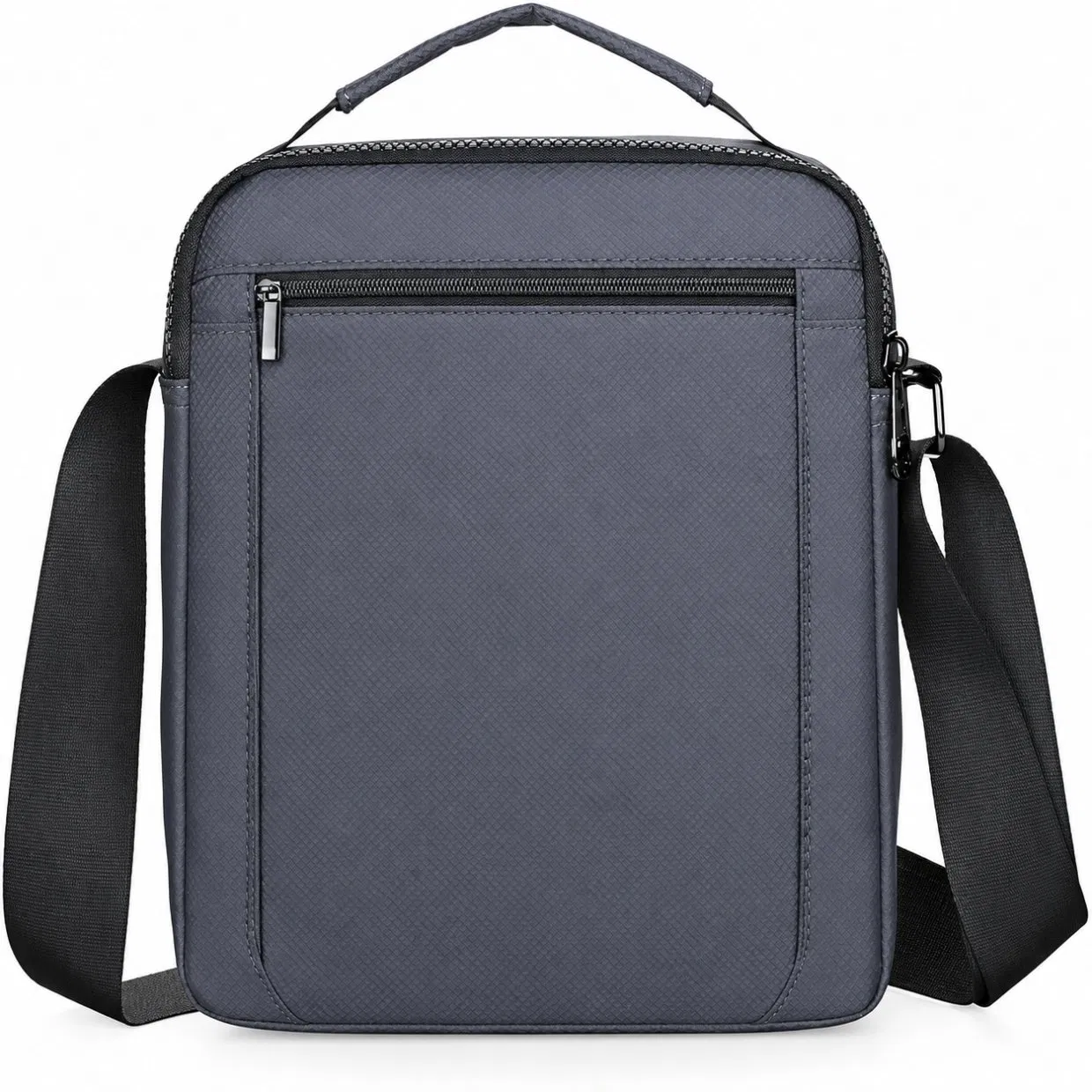 Charcoal Nylon Messenger Crossbody Bag with Front Zipper Pockets