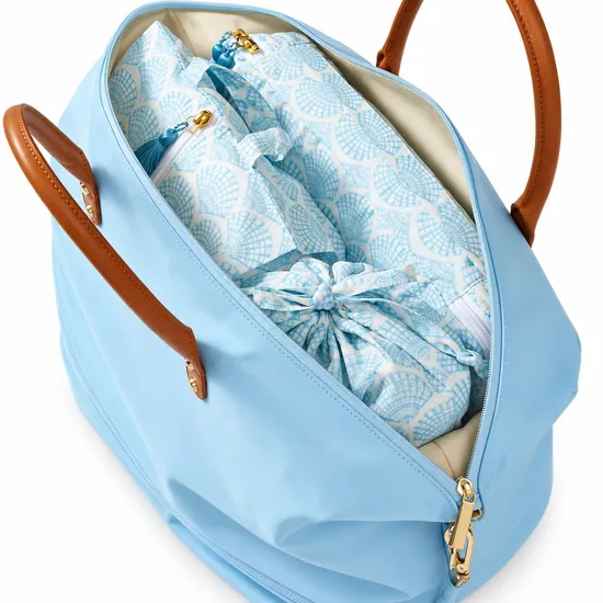 Custom Expandable Travel Tote with Trolley Sleeve and Adjustable Crossbody Strap