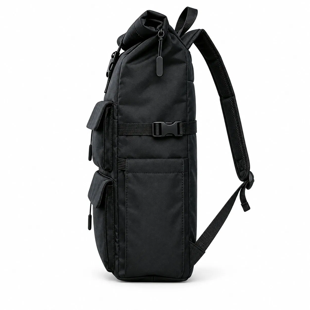 Custom Roll Top Travel Laptop Backpack with Padded Compartment and Side Pockets