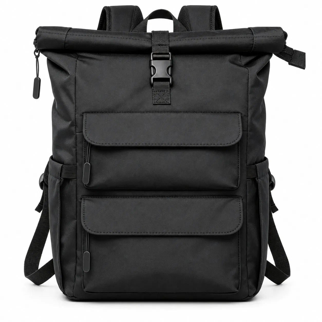 Custom Roll Top Travel Laptop Backpack with Padded Compartment and Side Pockets