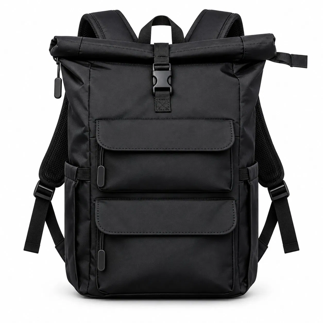 Custom Roll Top Travel Laptop Backpack with Padded Compartment and Side Pockets