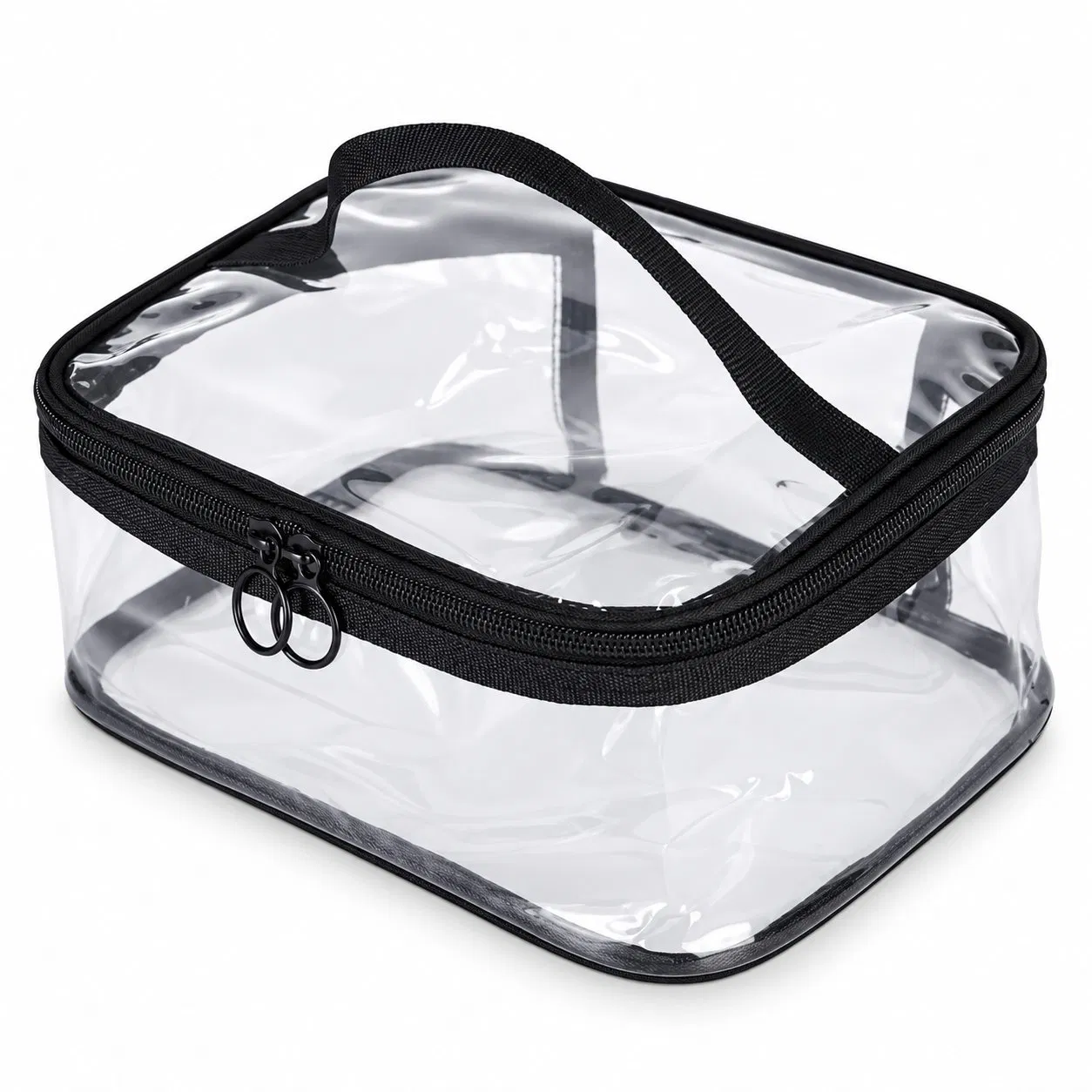 Custom Transparent PVC Cosmetic Travel Bag with Zipper and Soft Handle