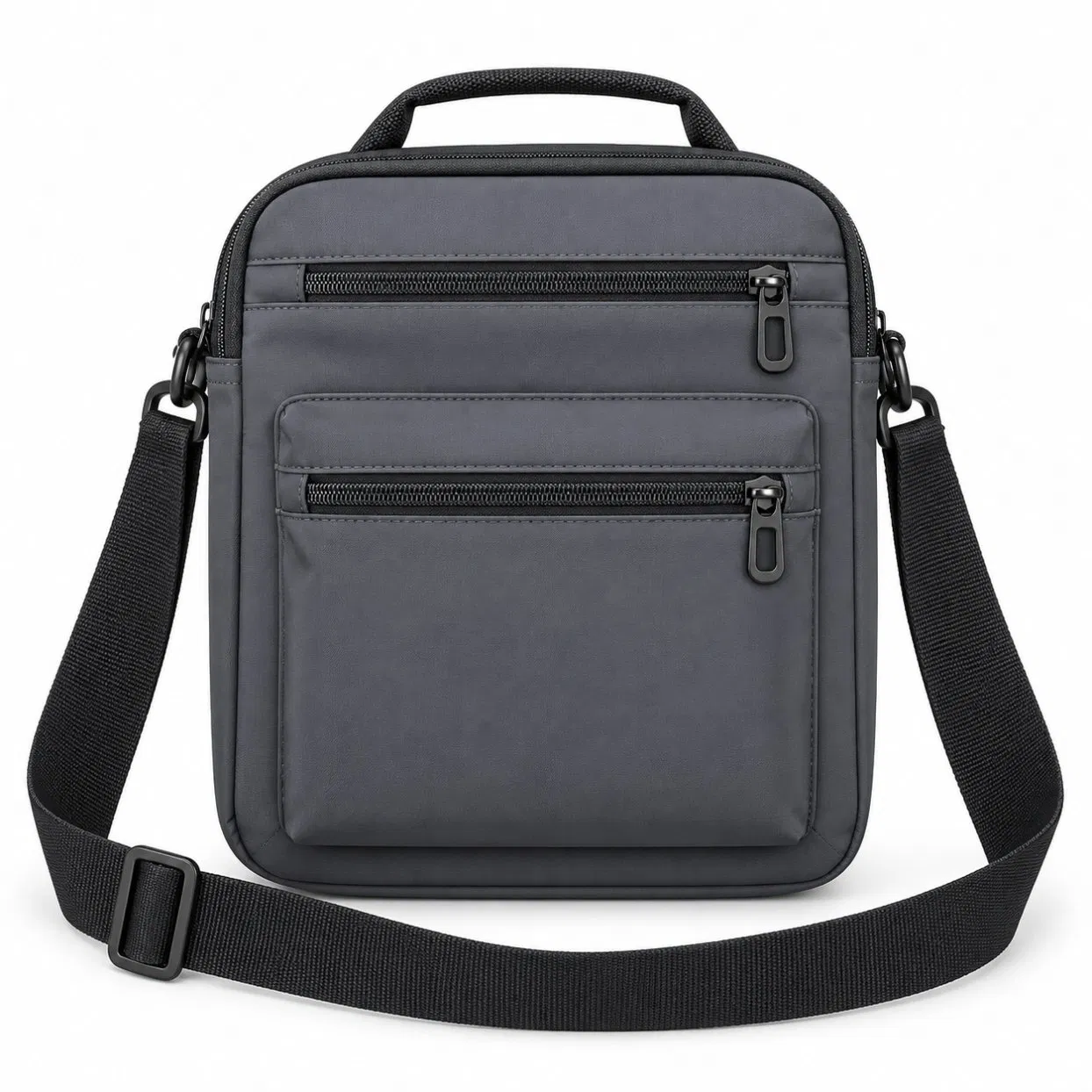 Custom Blue Nylon Crossbody Messenger Bag with Front Pockets and Hidden Storage