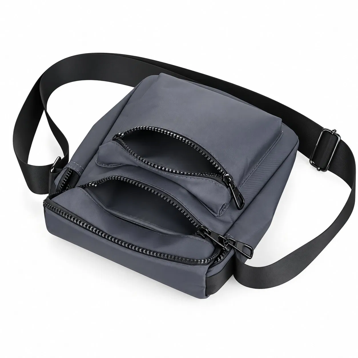 Custom Blue Nylon Crossbody Messenger Bag with Front Pockets and Hidden Storage