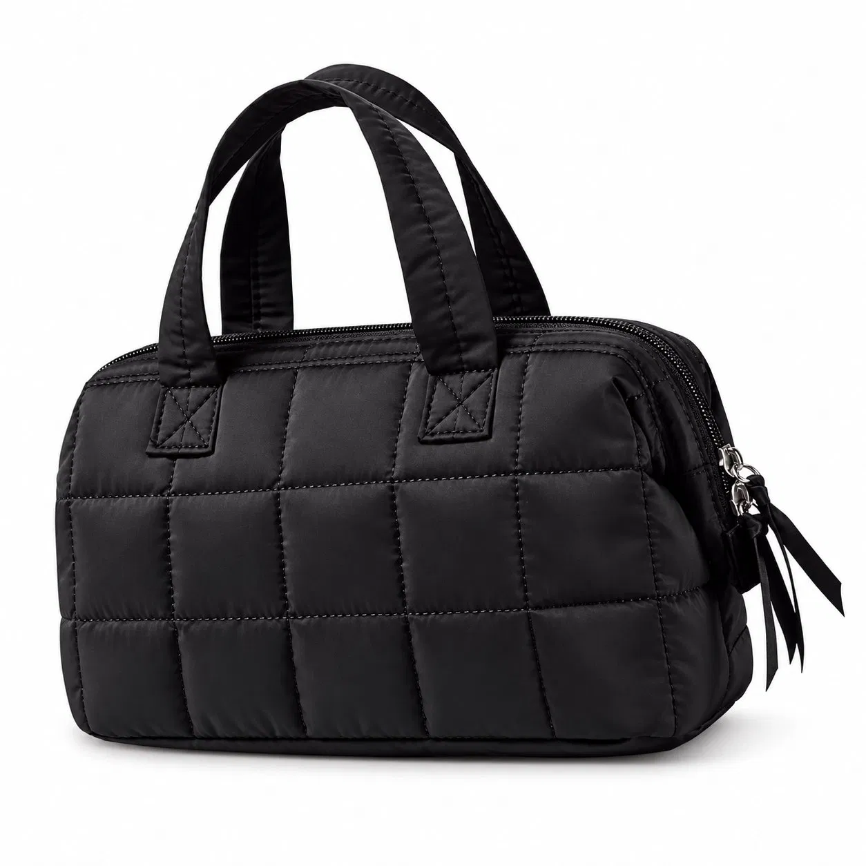 Custom Quilted Polyester Makeup Bag with Wide Opening and Zipper Closure