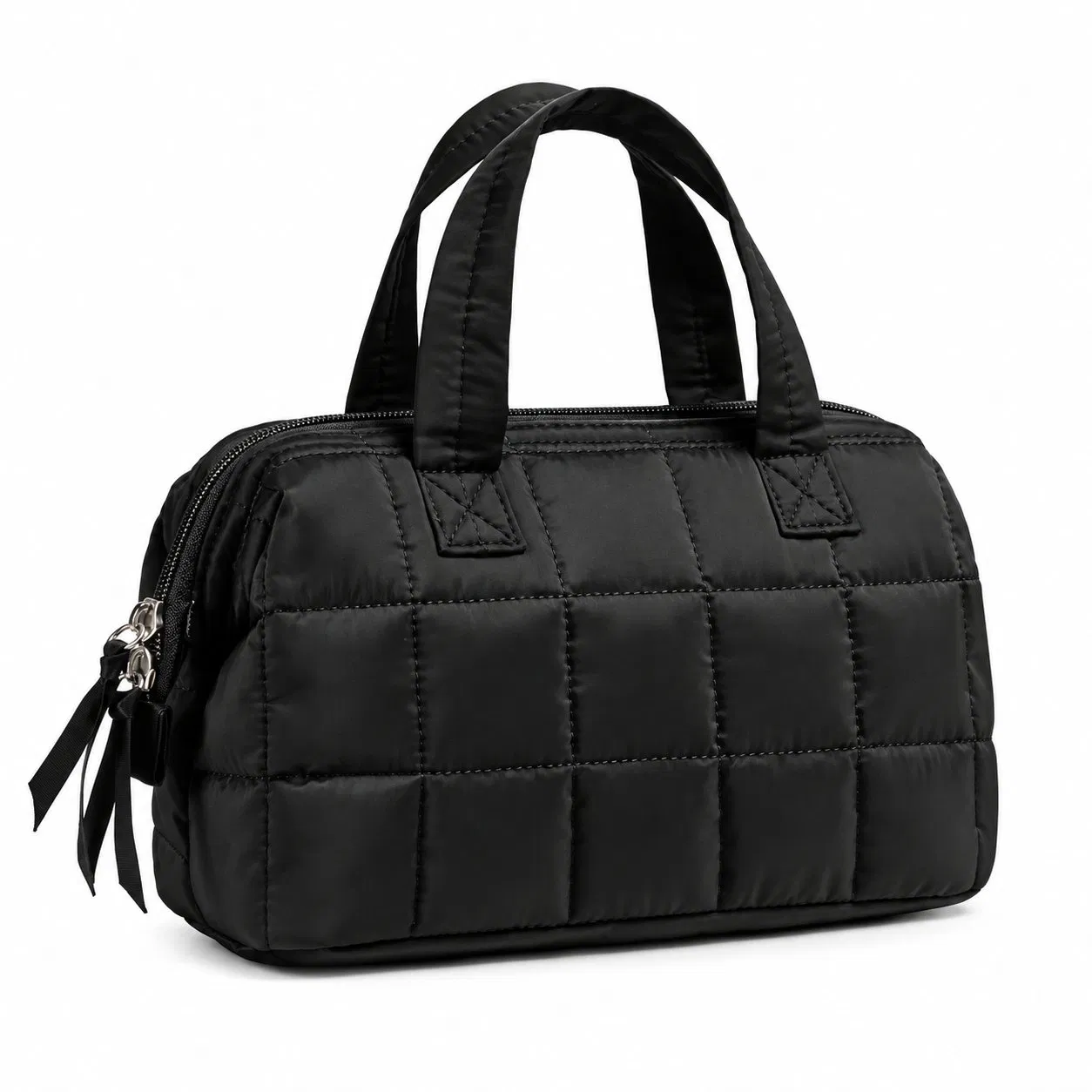 Custom Quilted Polyester Makeup Bag with Wide Opening and Zipper Closure