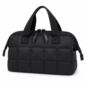 Custom Quilted Polyester Makeup Bag with Wide Opening and Zipper Closure