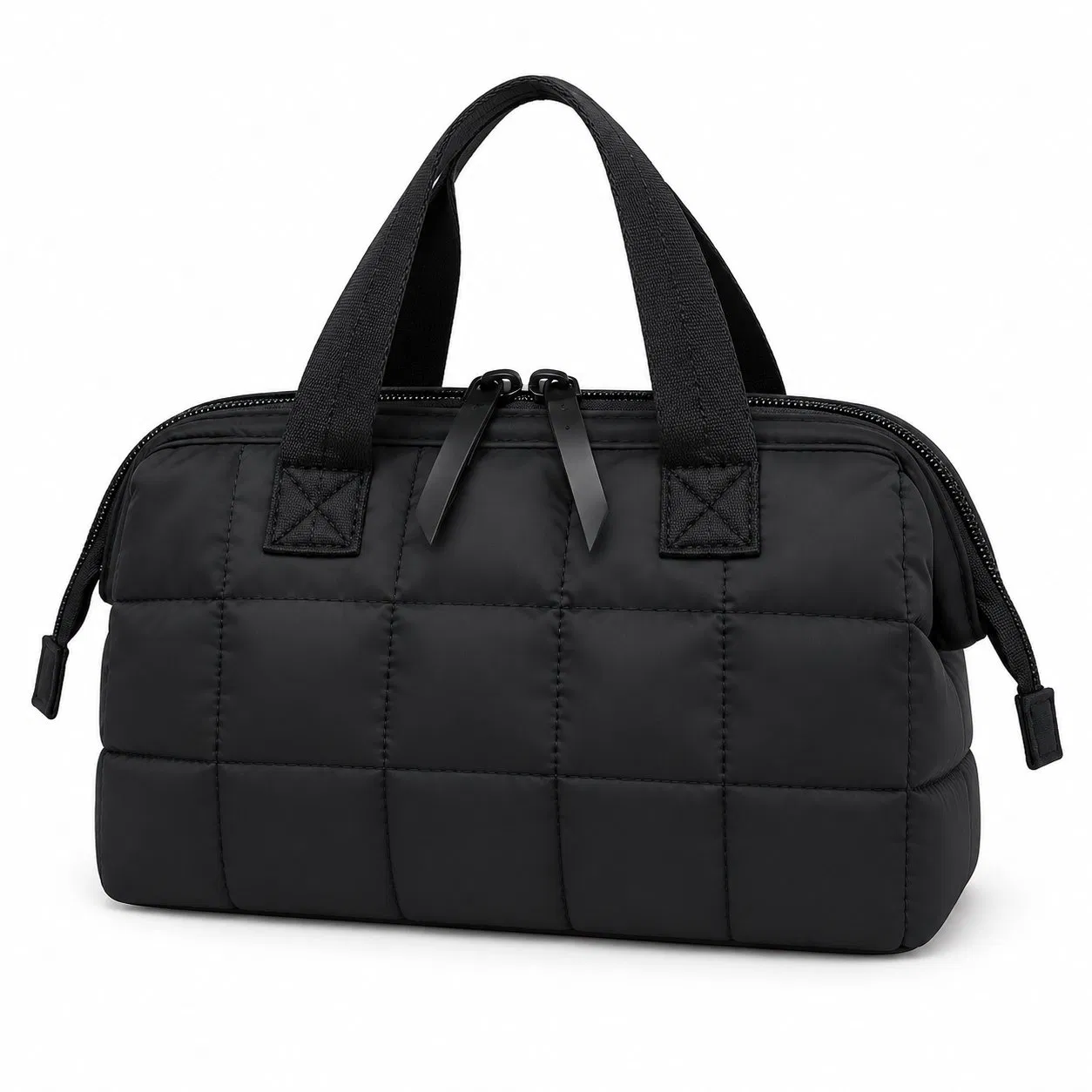 Custom Quilted Polyester Makeup Bag with Wide Opening and Zipper Closure