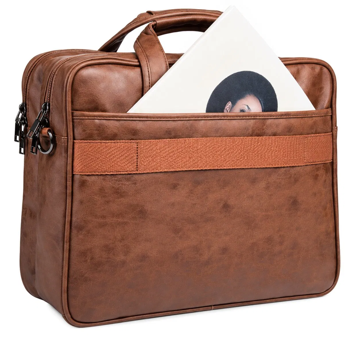 Custom Vintage PU Business Briefcase with Shoulder Strap for Laptop and Documents