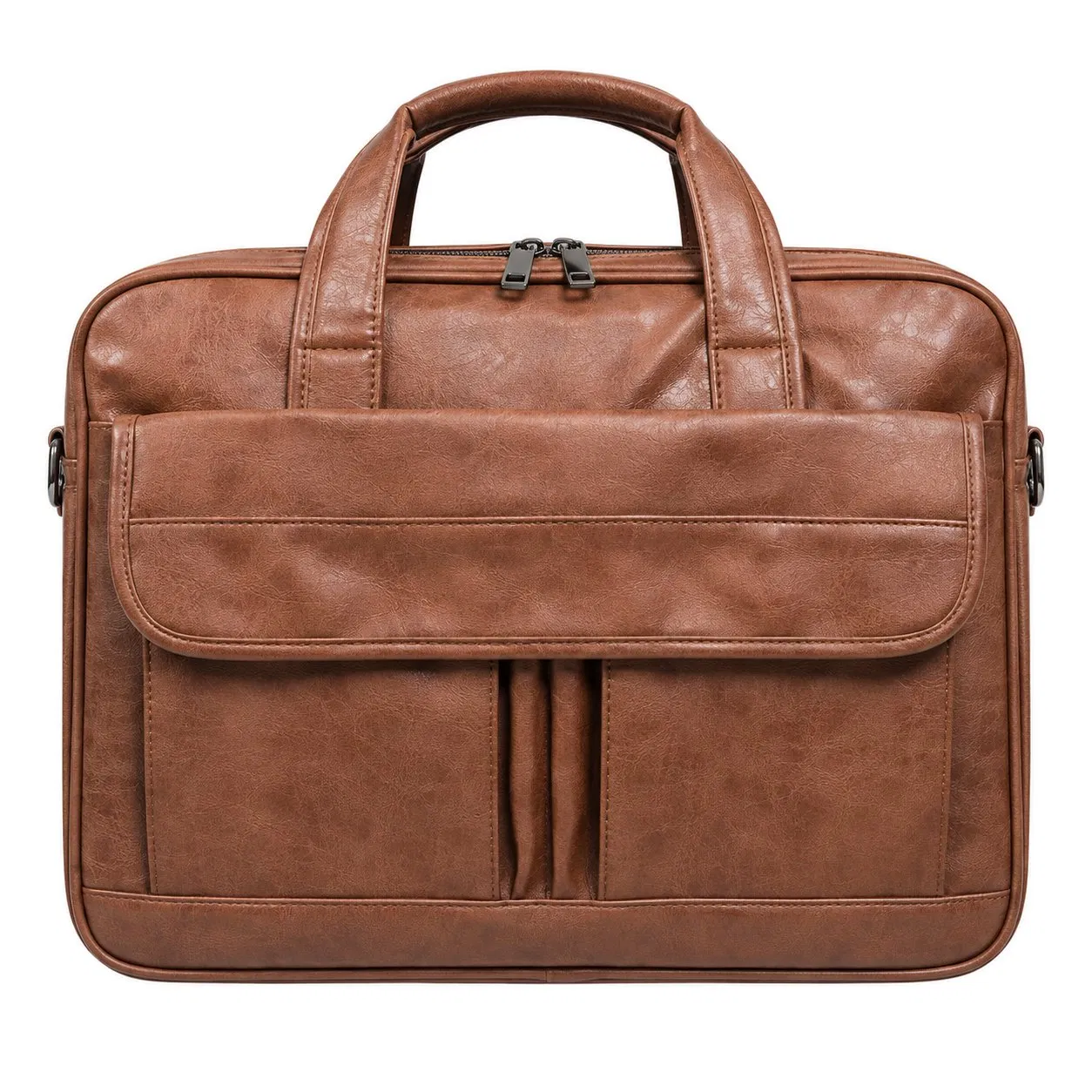 Custom Vintage PU Business Briefcase with Shoulder Strap for Laptop and Documents