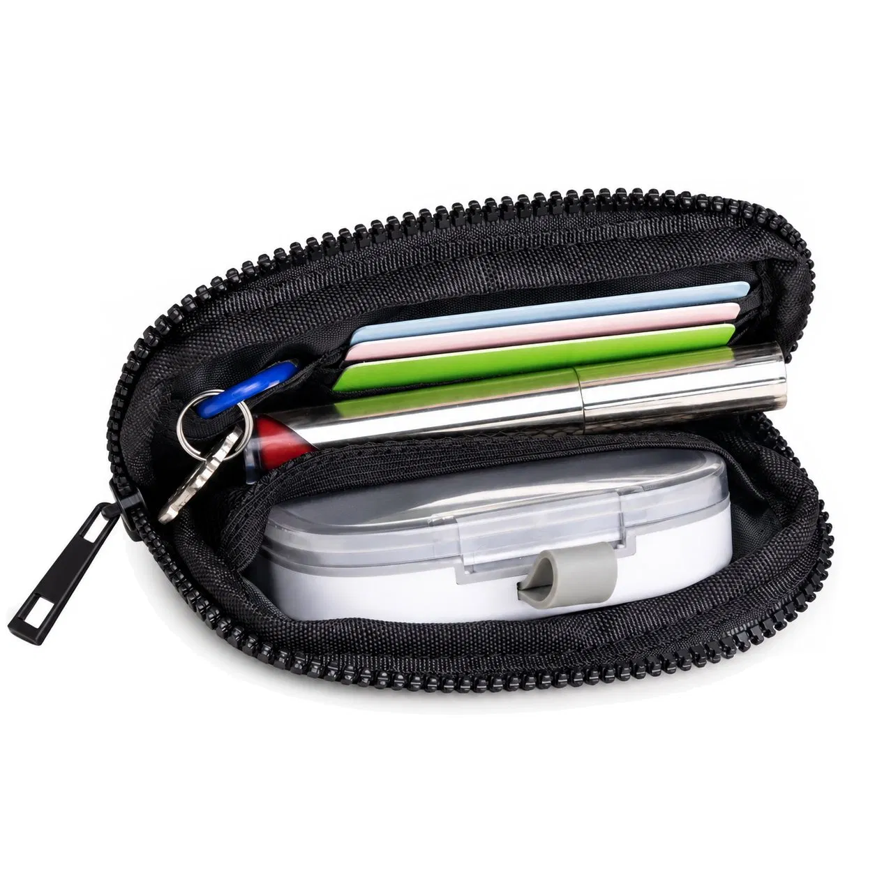 Custom Nylon Coin Purse and Card Holder with Zipper and Keychain