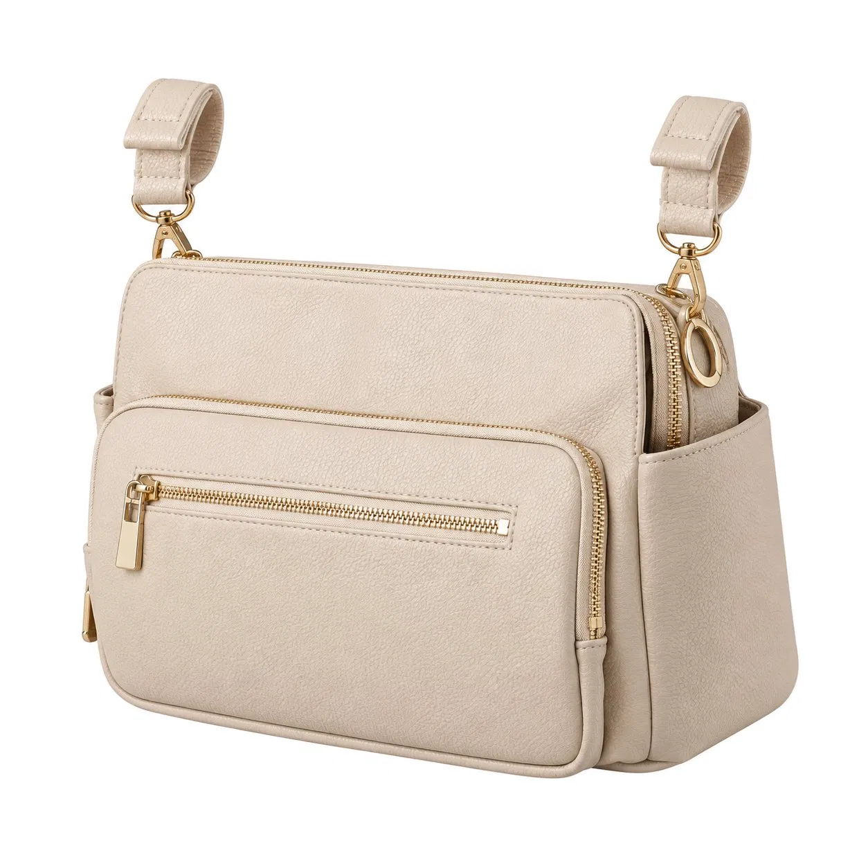 Custom Leather Stroller Organizer Diaper Bag with Zipper Closure