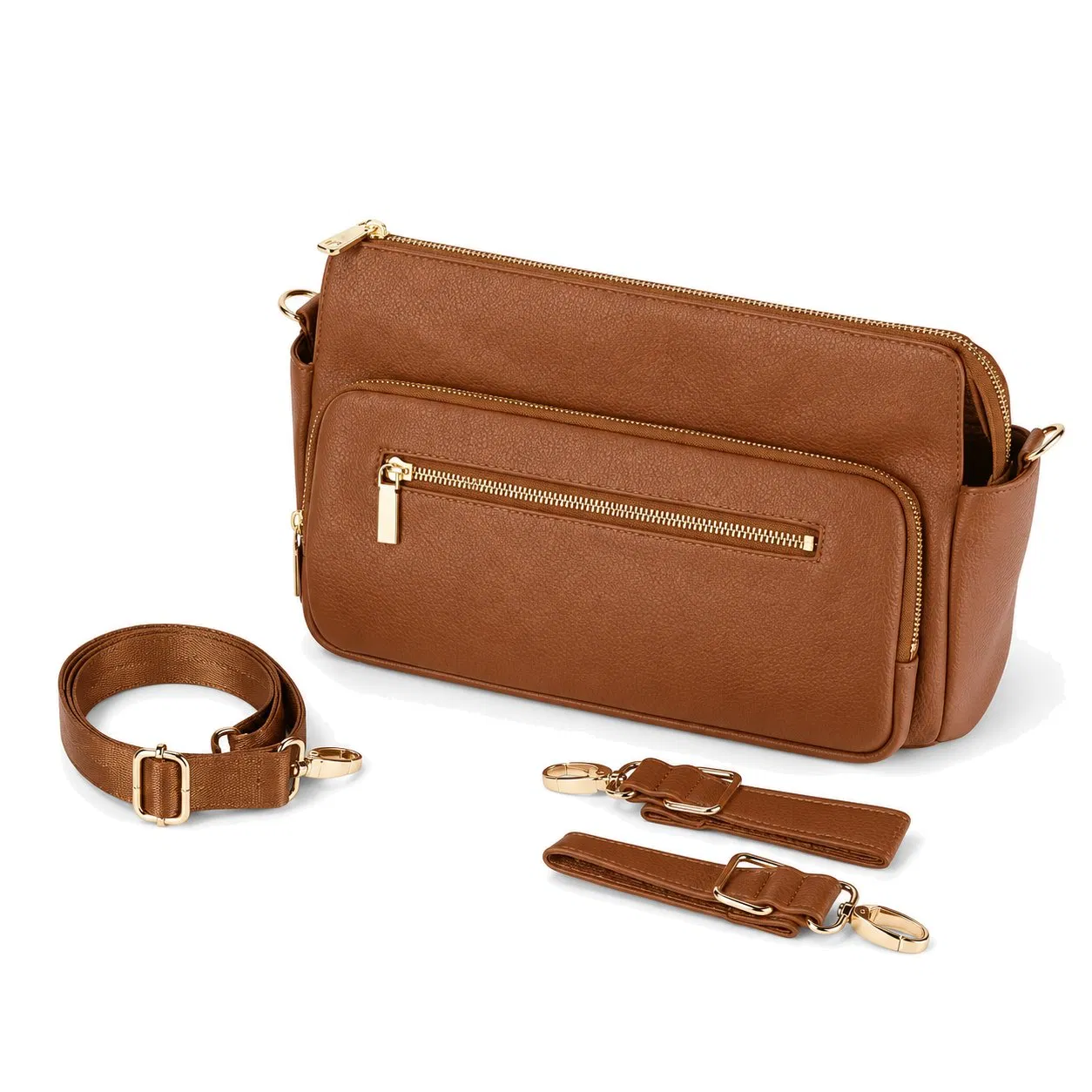 Custom Leather Stroller Organizer Diaper Bag with Zipper Closure