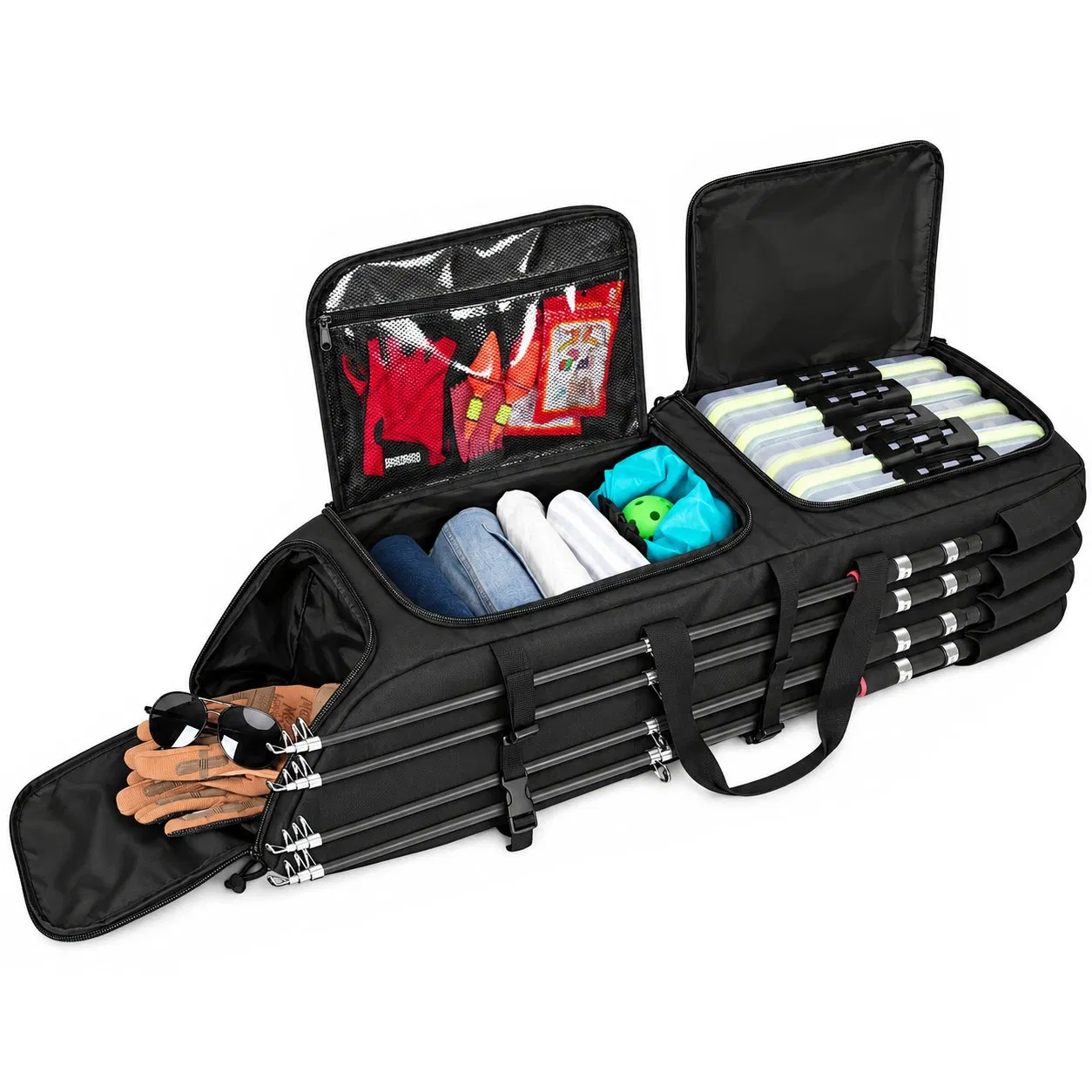 Custom Fishing Rod Backpack with Eight Rod Holders and Zipper Storage