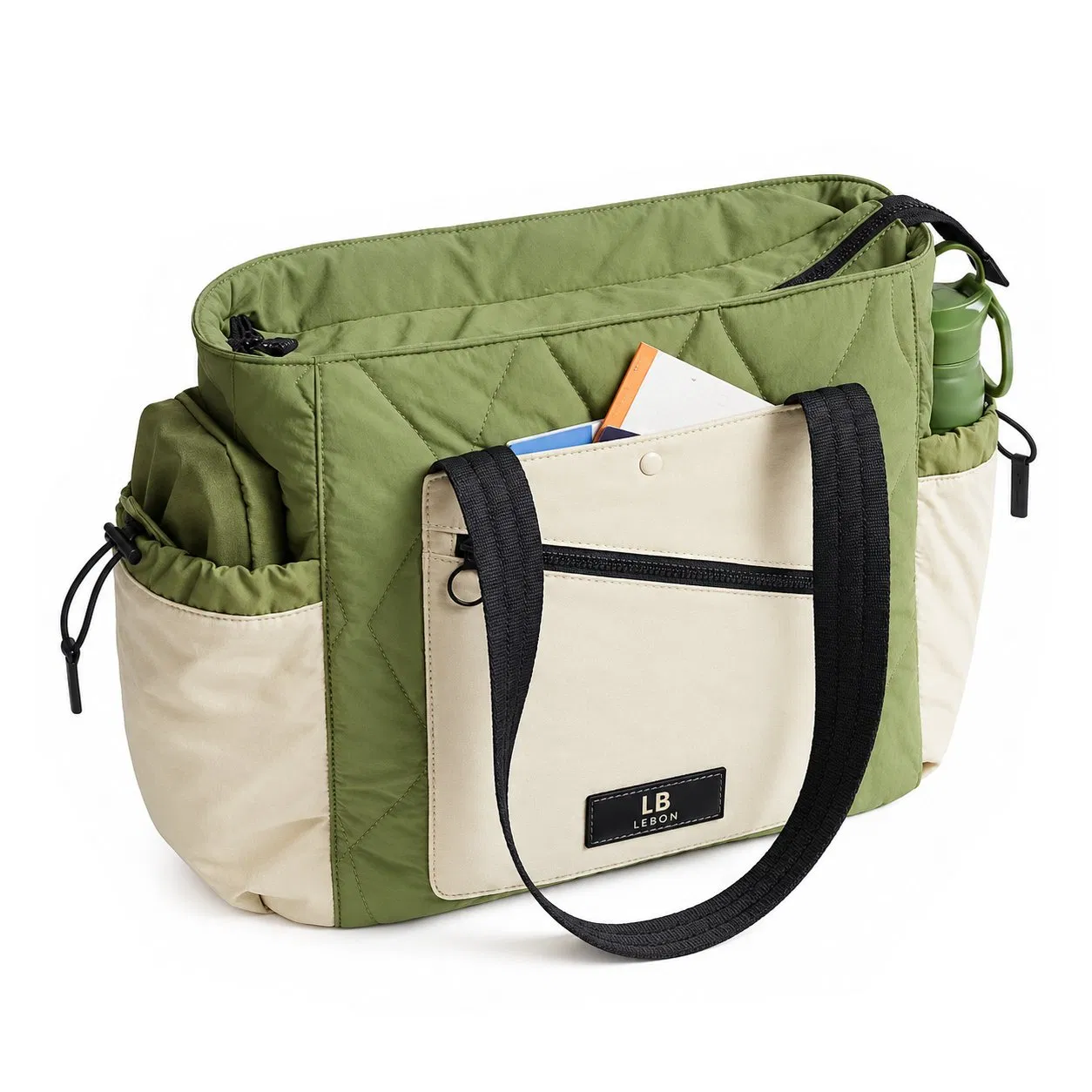 Custom Quilted Polyester Puffy Tote Bag with Zipper and Laptop Compartment