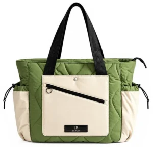 Custom Quilted Polyester Puffy Tote Bag with Zipper and Laptop Compartment