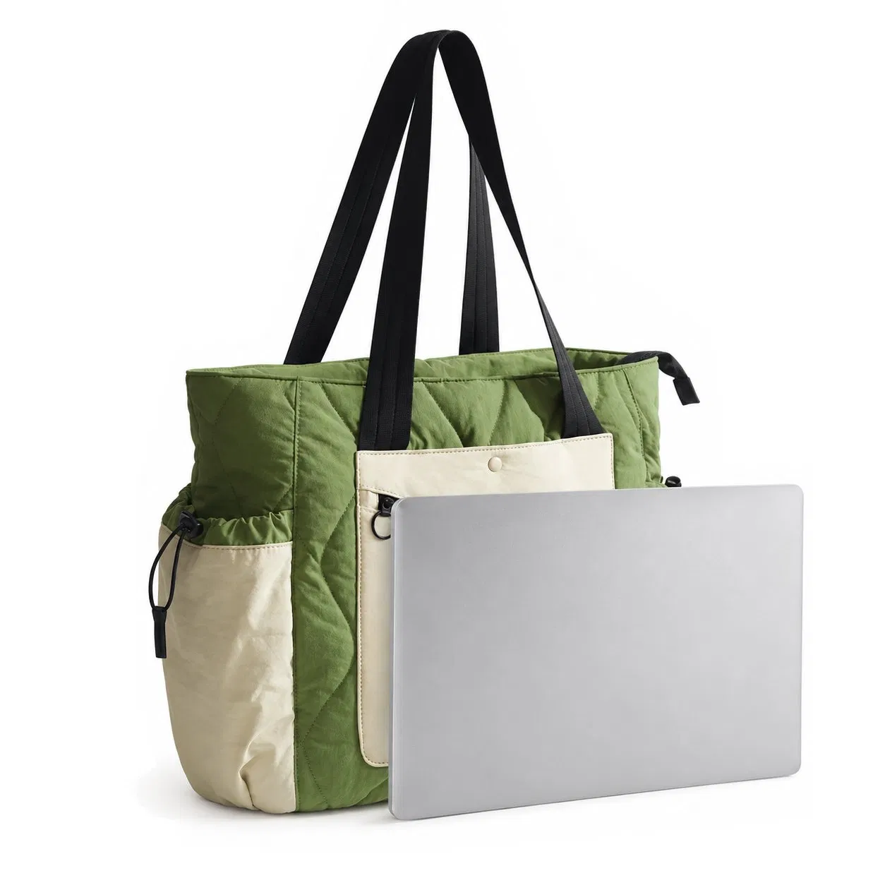 Custom Quilted Polyester Puffy Tote Bag with Zipper and Laptop Compartment