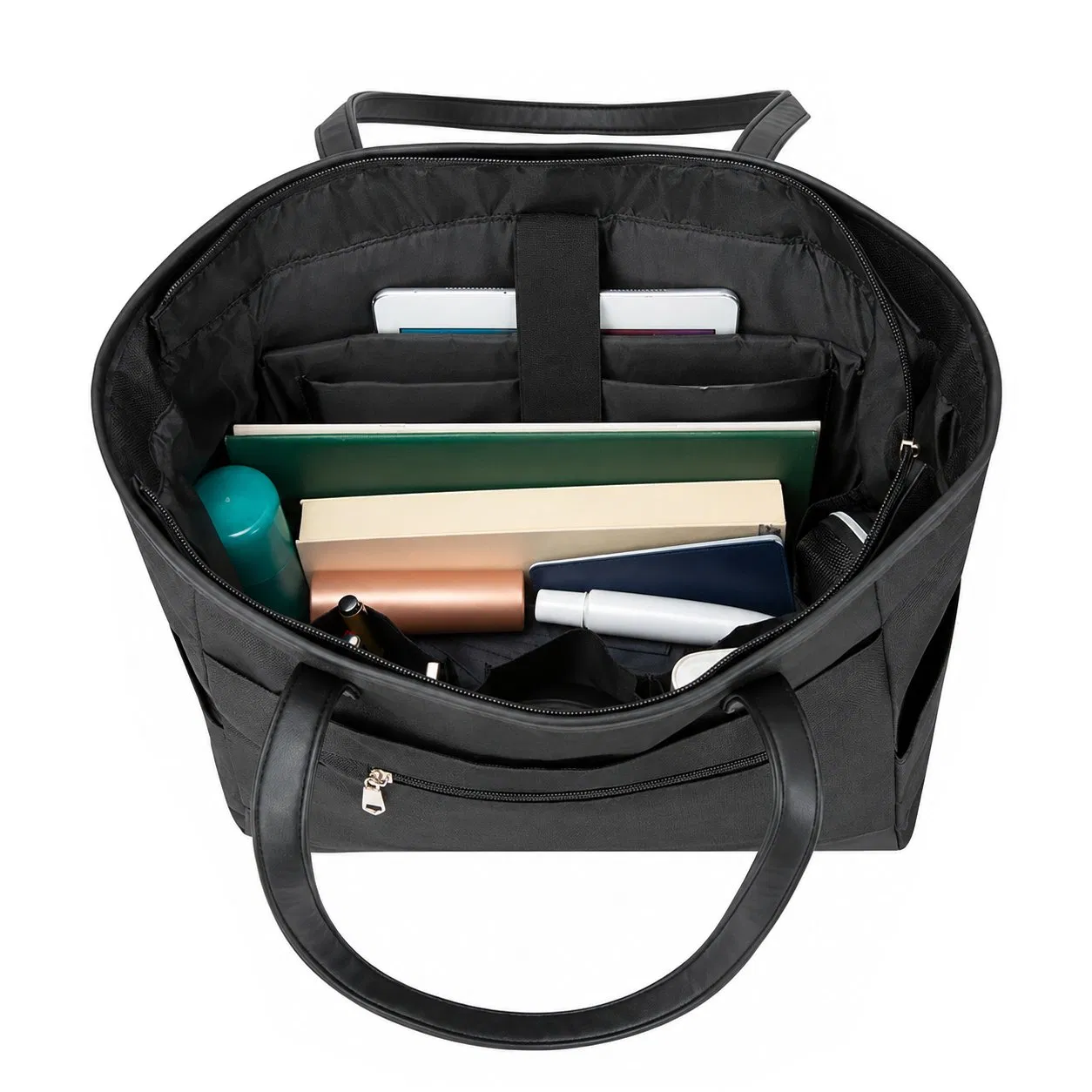 Custom Cotton Fabric Tote Bag with Multiple Pockets for Work and Travel