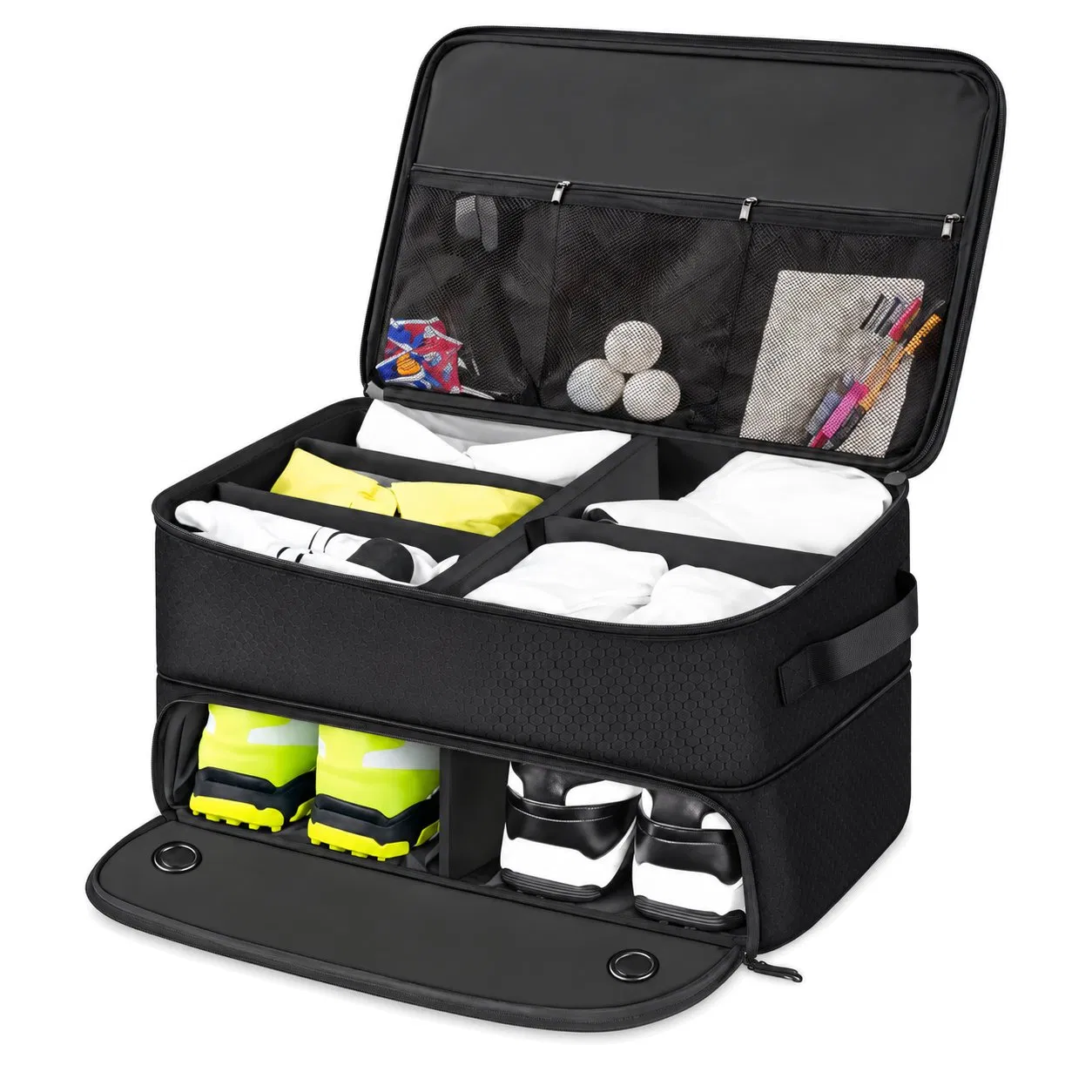 Custom Golf Trunk Organizer Storage Bag with Shoe Compartments for Car Travel