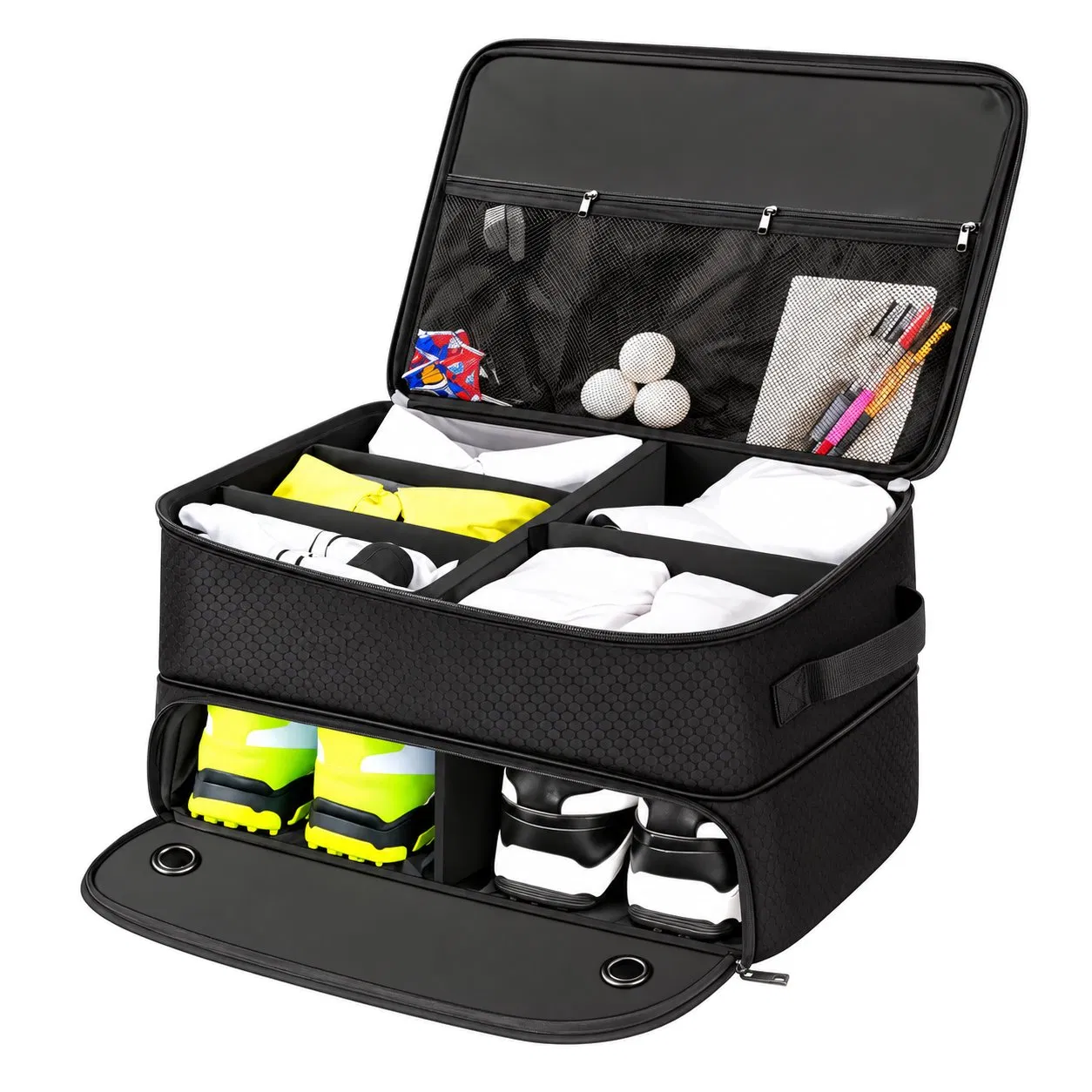 Custom Golf Trunk Organizer Storage Bag with Shoe Compartments for Car Travel