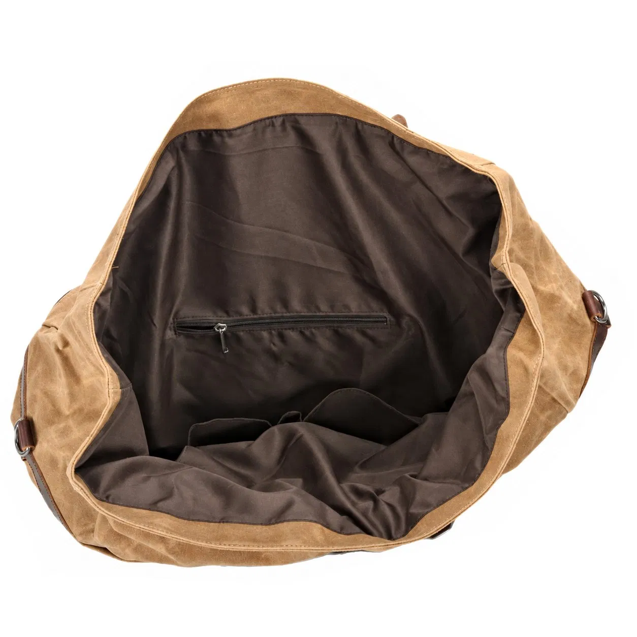 Custom Waxed Canvas Travel Duffle Bag with Leather Trim and Adjustable Strap