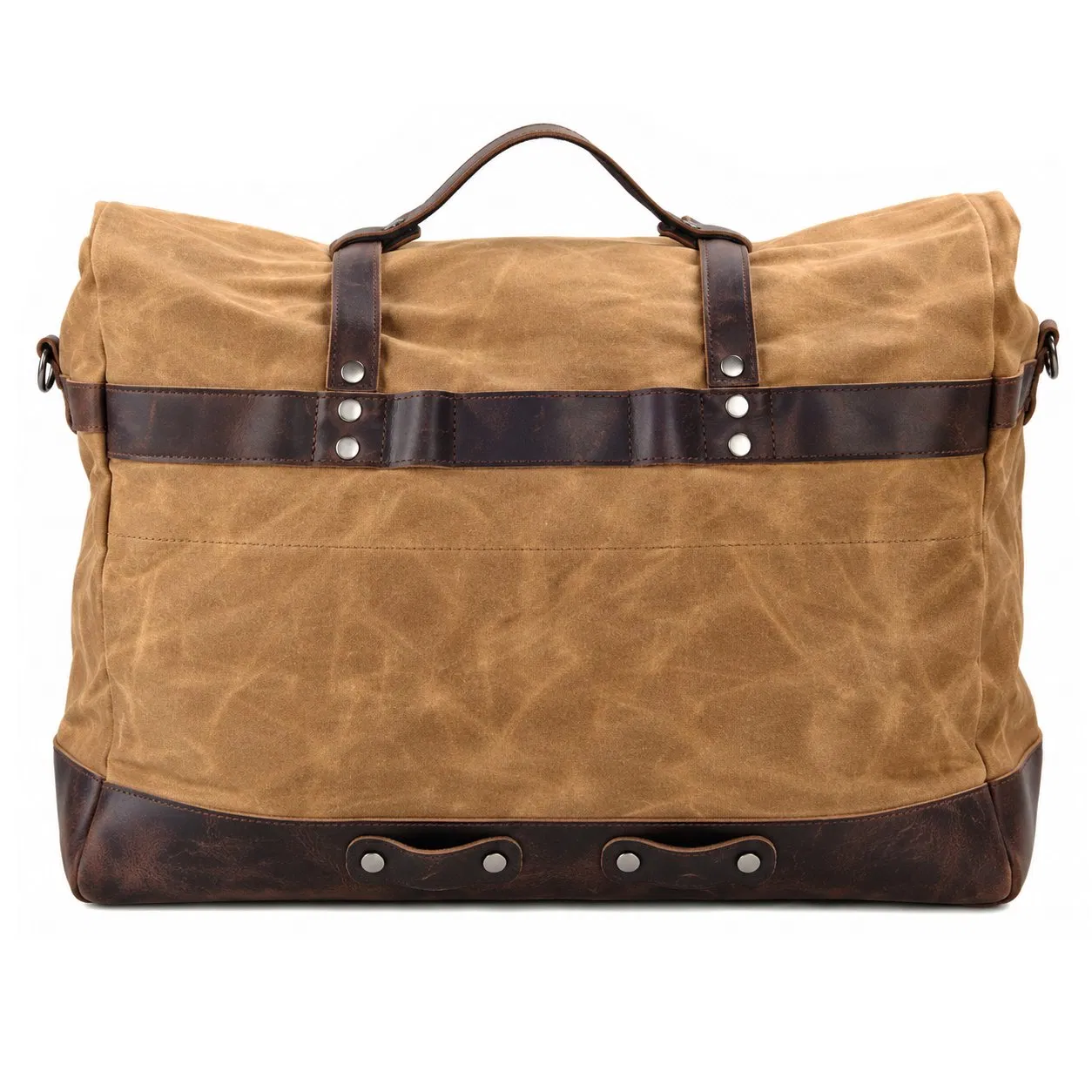 Custom Waxed Canvas Travel Duffle Bag with Leather Trim and Adjustable Strap