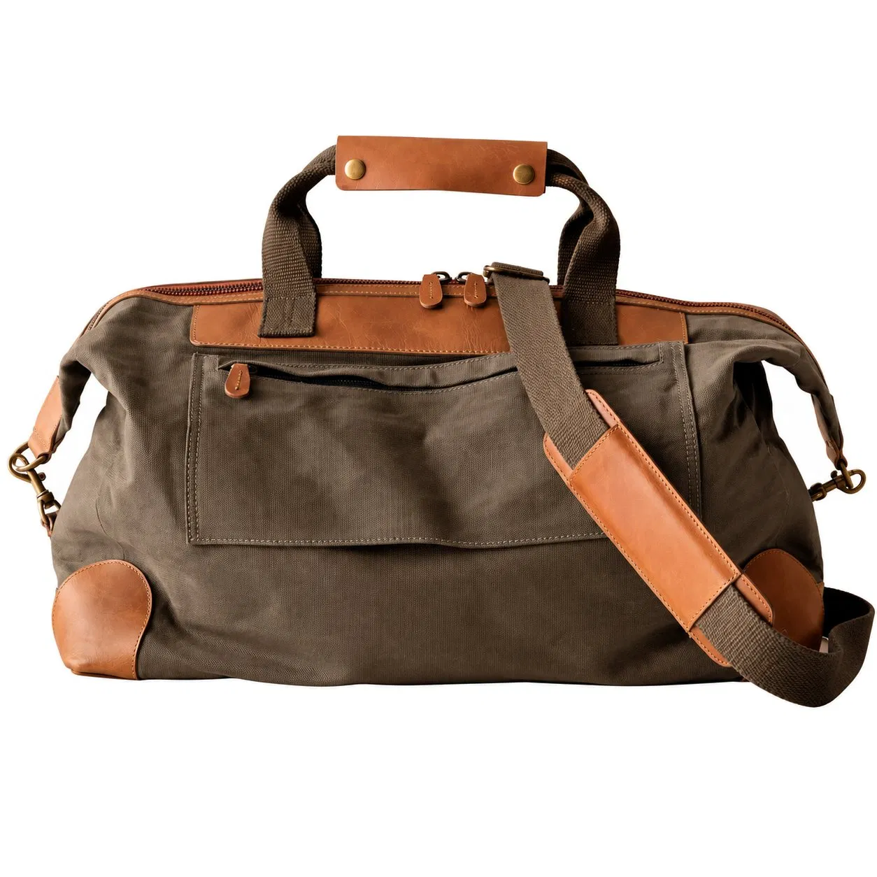 Custom Waxed Canvas Leather Travel Duffle Bag with Adjustable Strap and Pockets