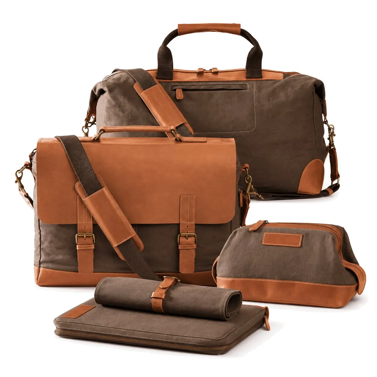 Custom Waxed Canvas Leather Travel Duffle Bag with Adjustable Strap and Pockets