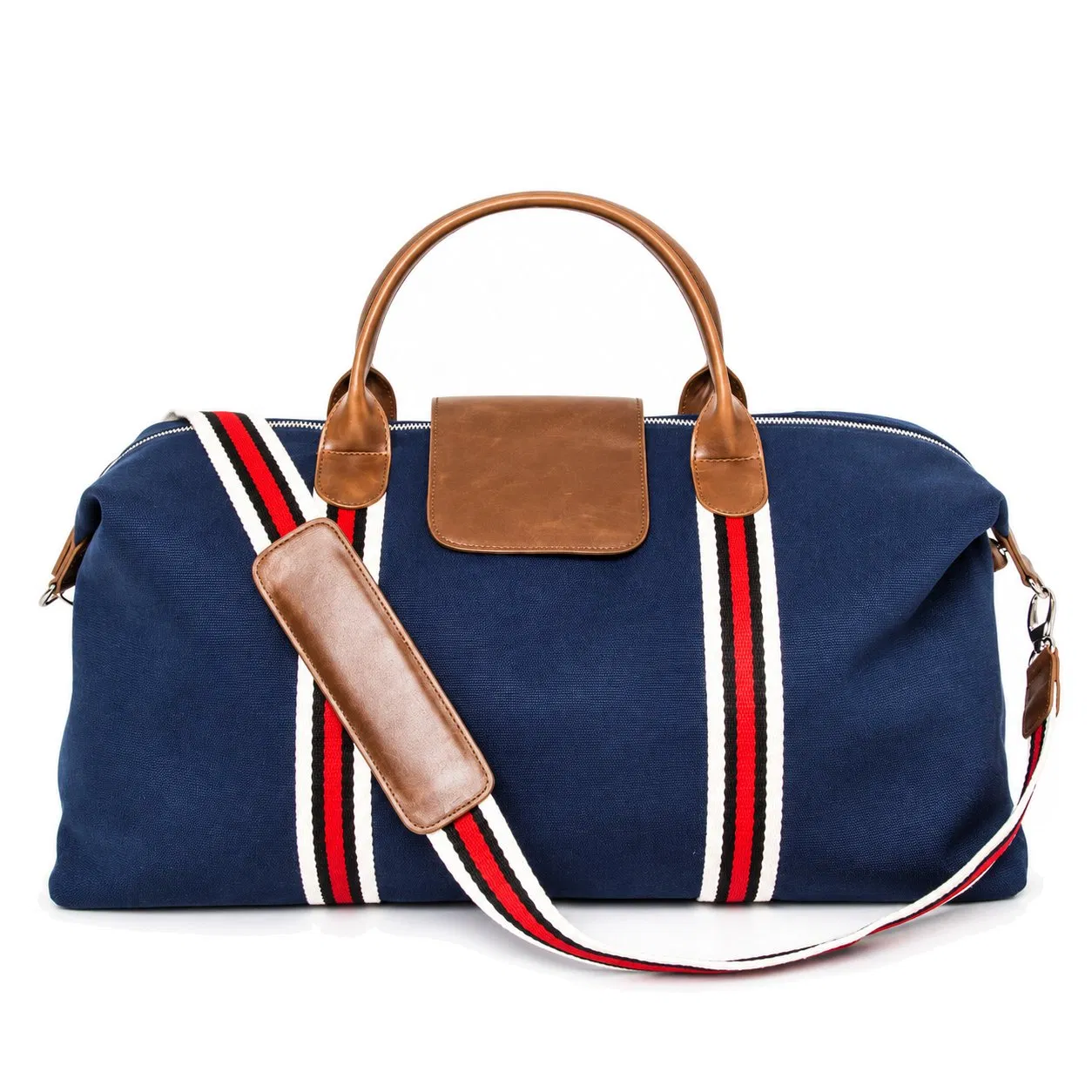 Custom Canvas Stripe Weekender Duffle Bag with Adjustable Shoulder Strap